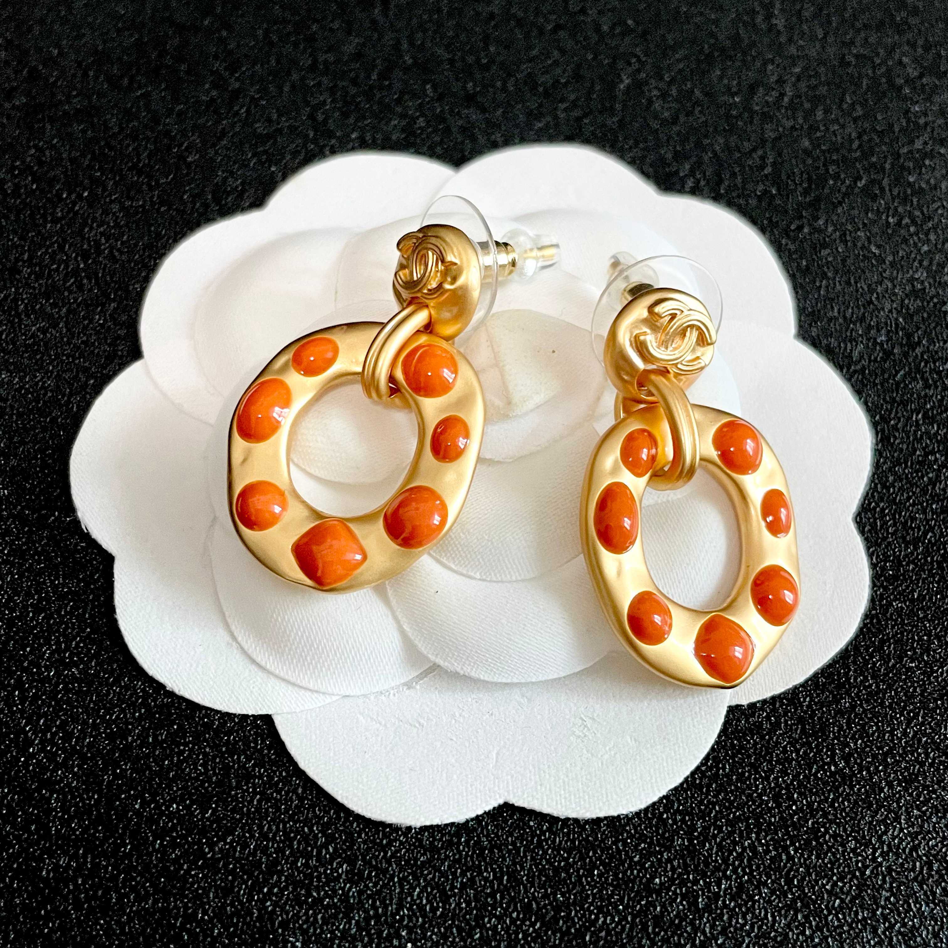 Chanel Orange Circle Earrings