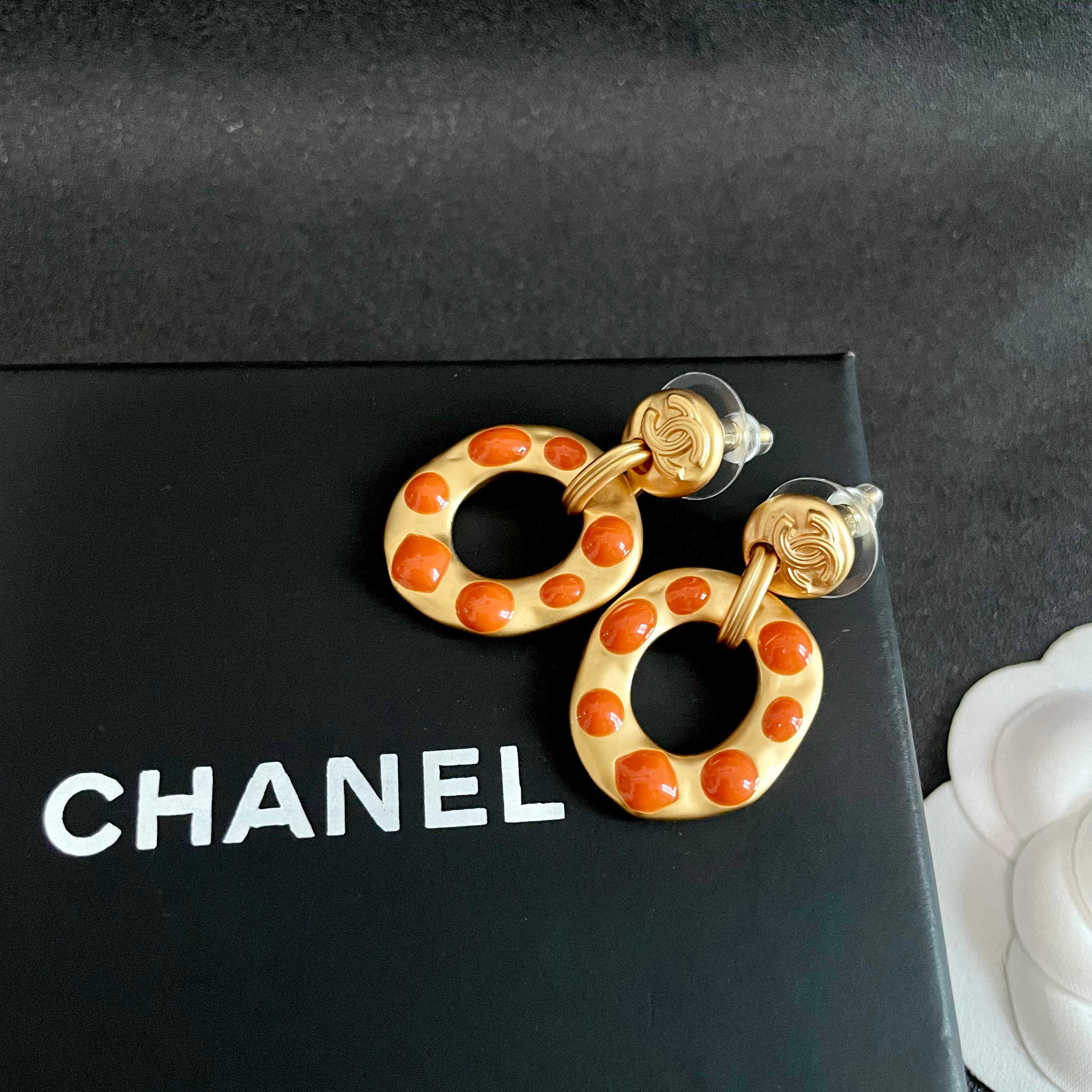 Chanel Orange Circle Earrings