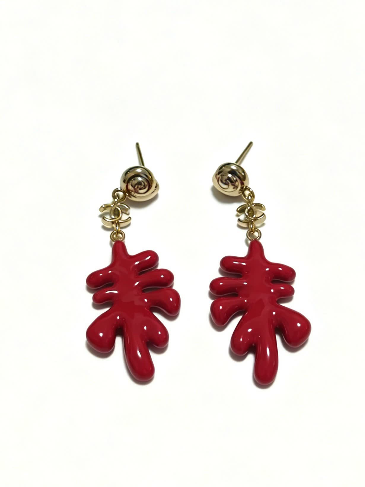 Chanel Red Enamel Leaf Earrings Chanel Red Enamel Leaf Earrings