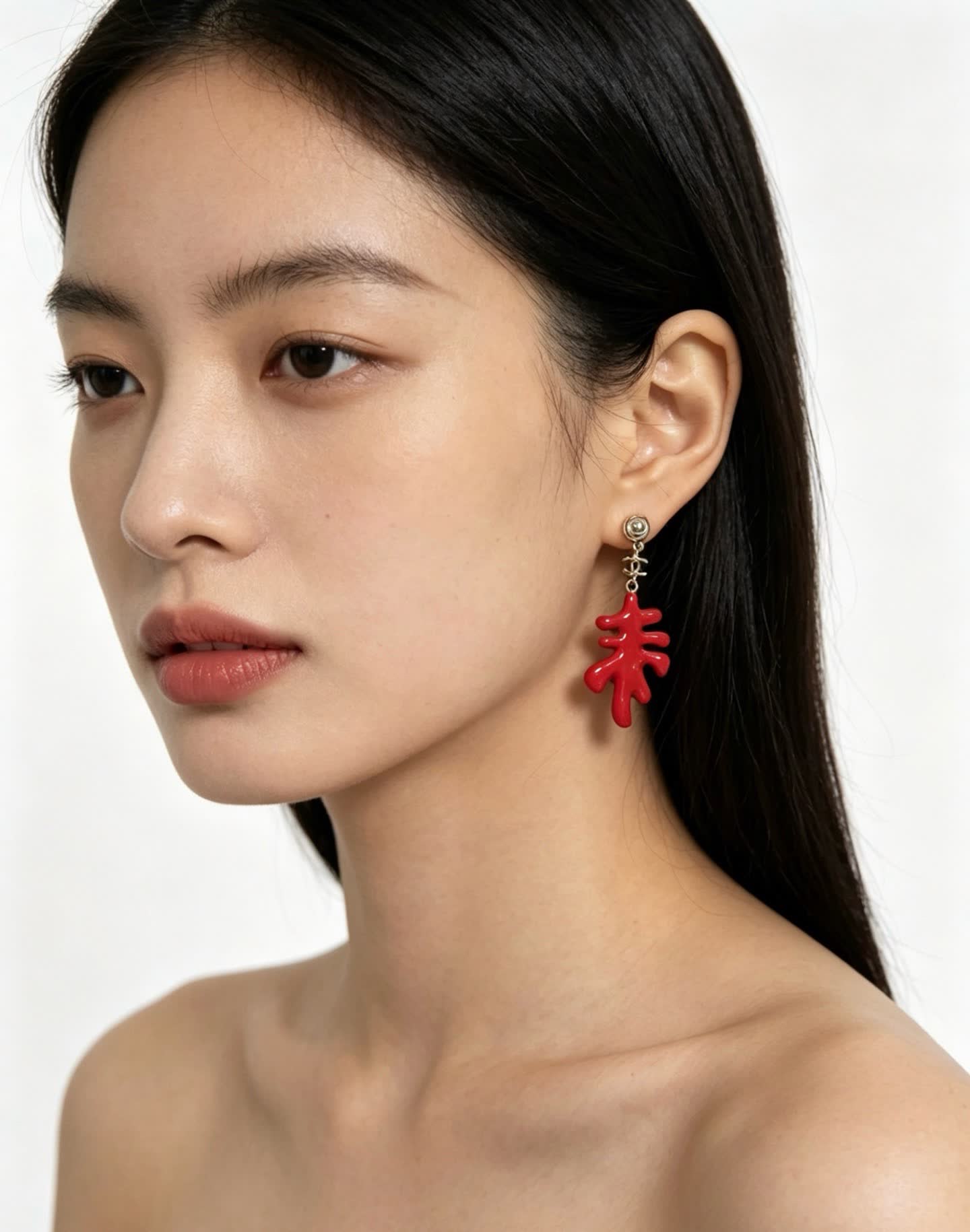 Chanel Red Enamel Leaf Earrings