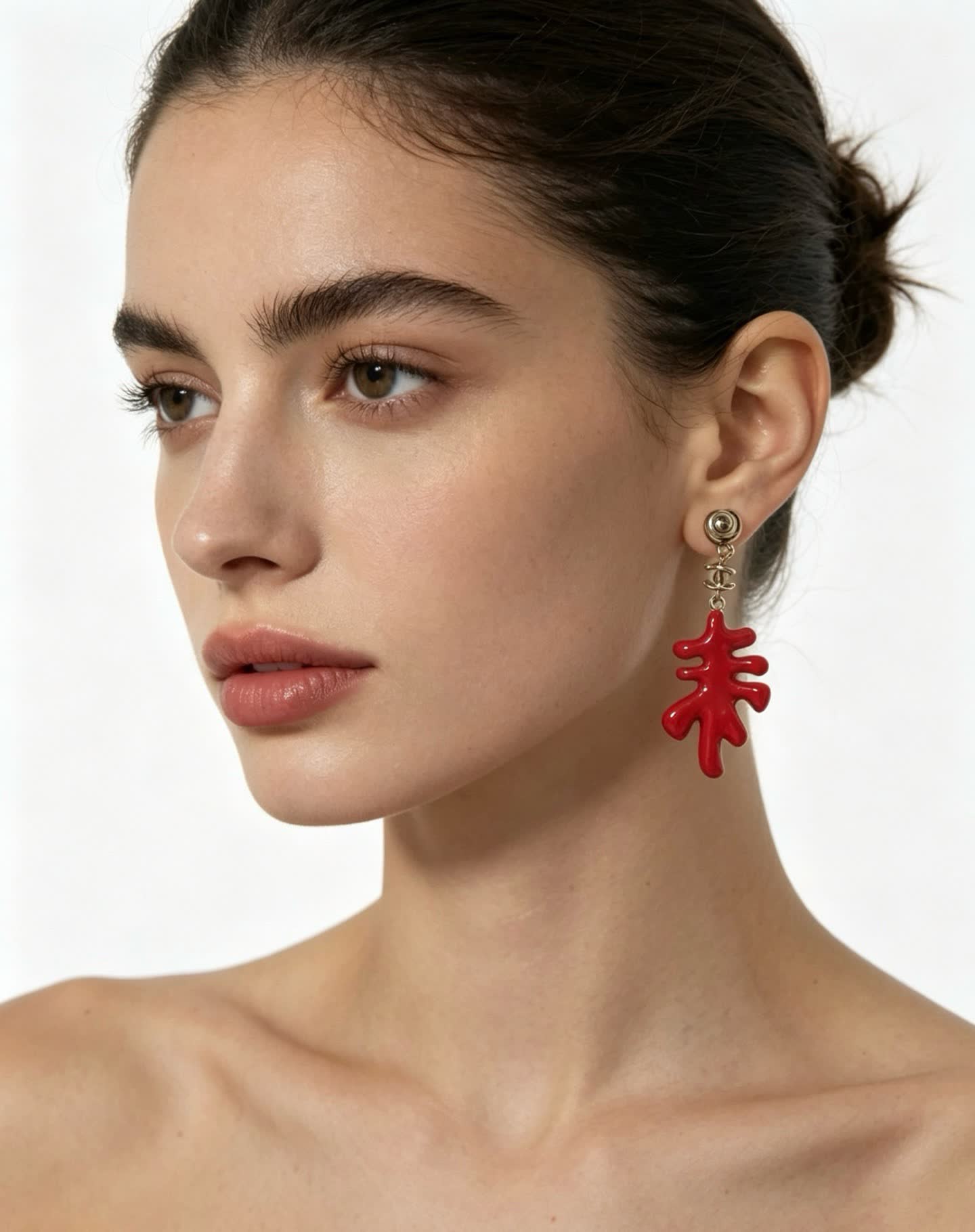 Chanel Red Enamel Leaf Earrings