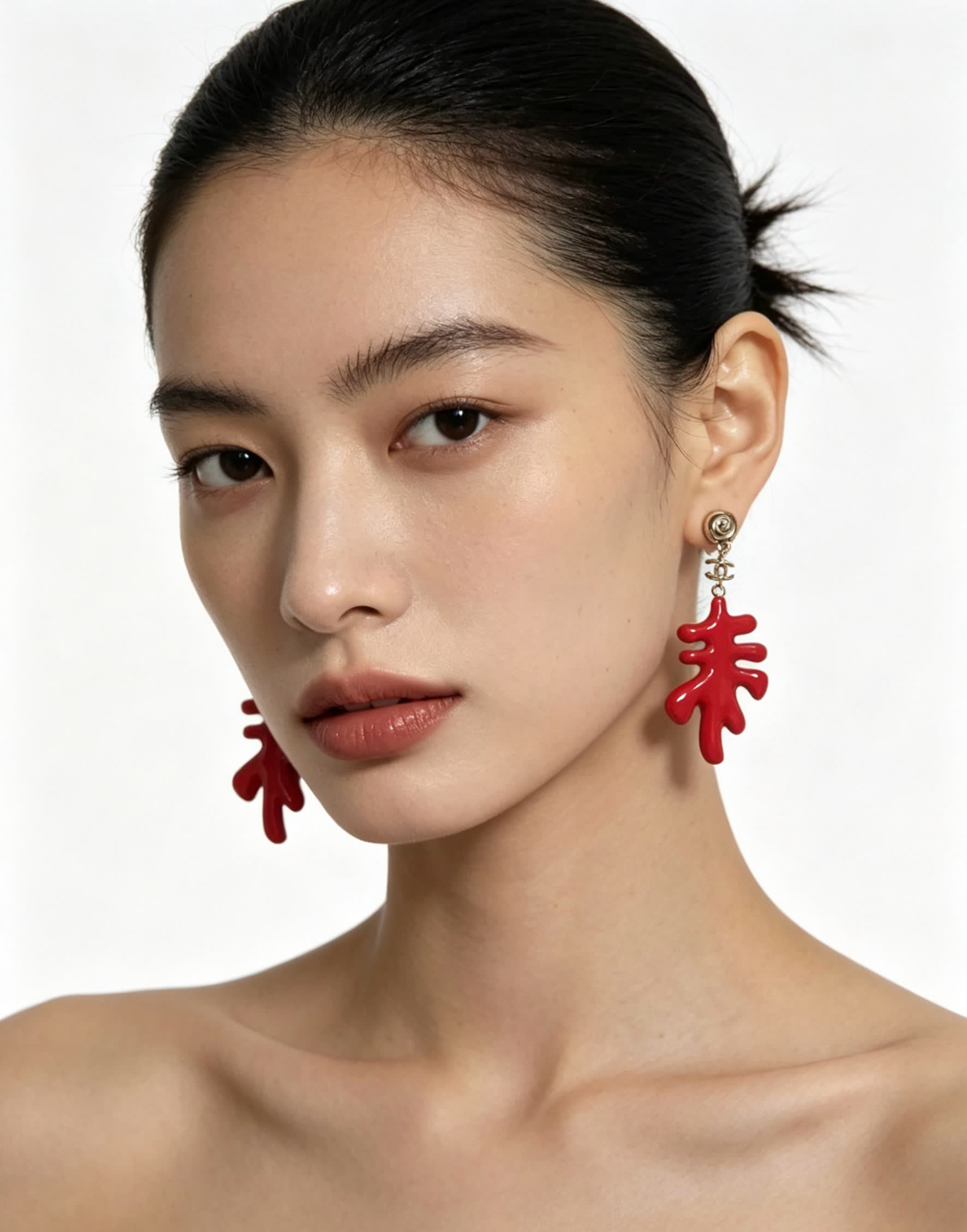 Chanel Red Enamel Leaf Earrings