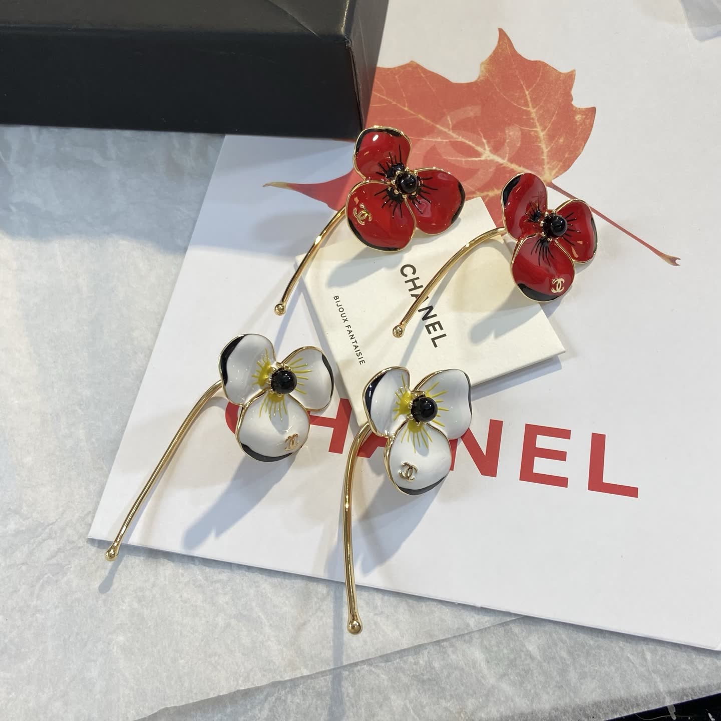 Chanel Earrings - Red Enamel Flower Design
