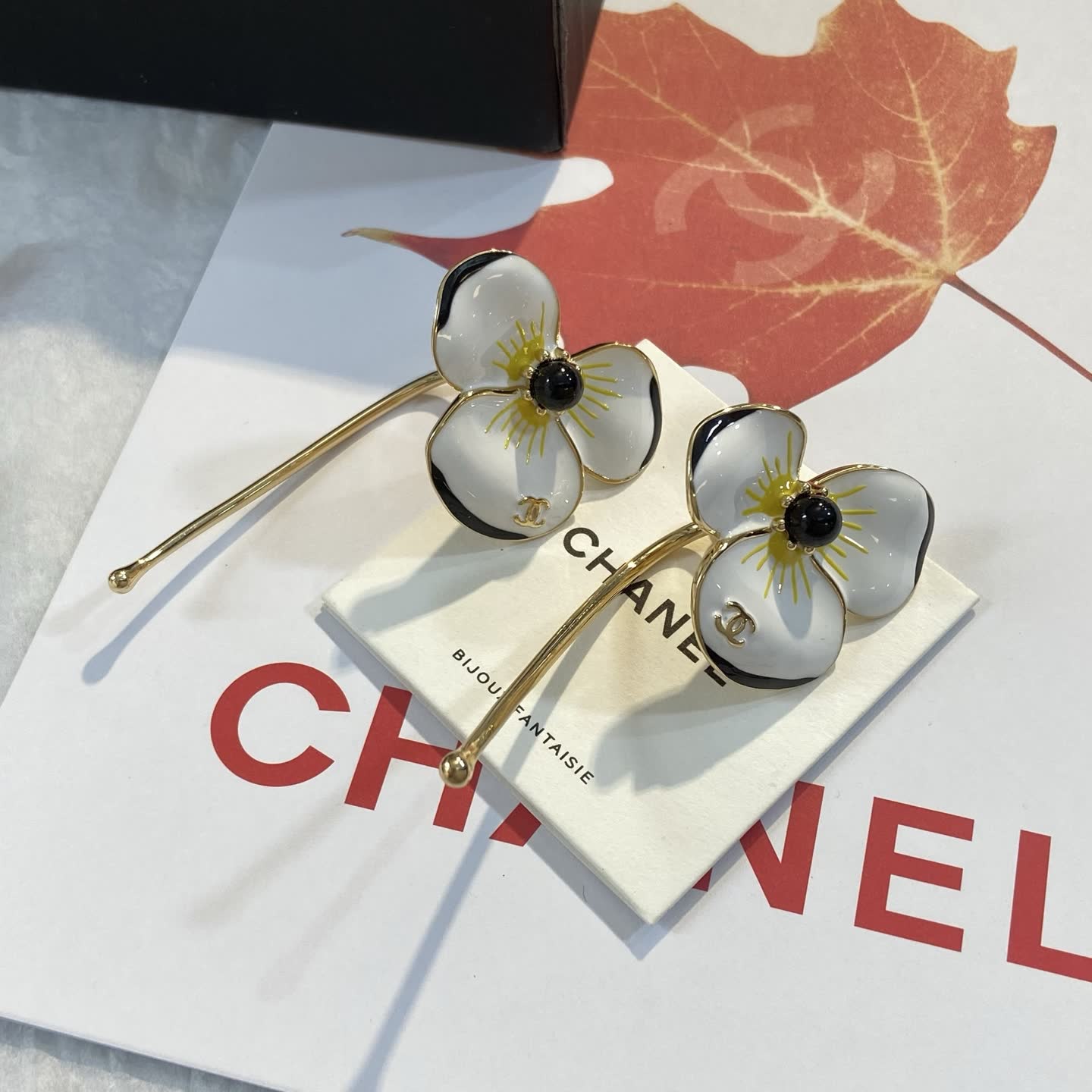 Chanel Earrings - Red Enamel Flower Design