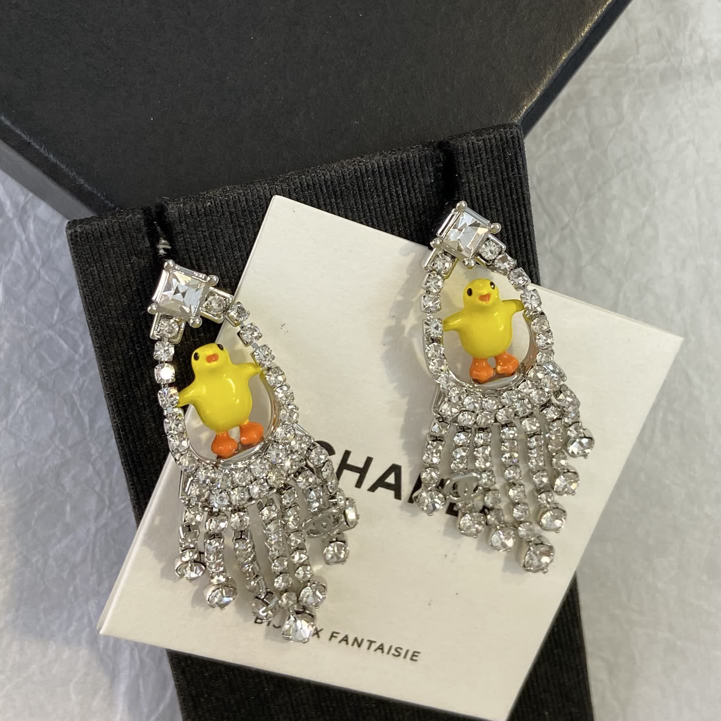 Chanel Bijoux Fantaisie Crystal Duck Earrings