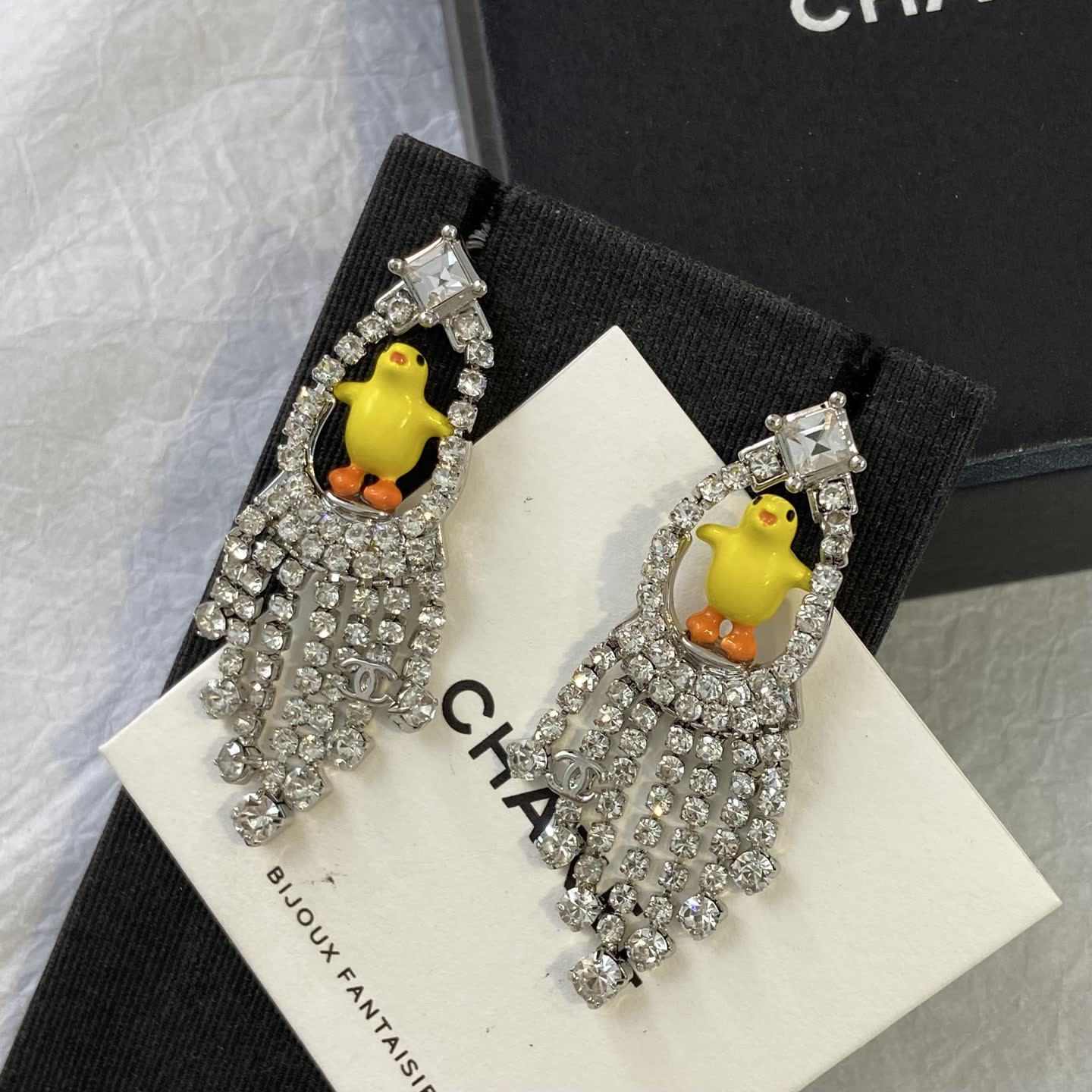 Chanel Bijoux Fantaisie Crystal Duck Earrings