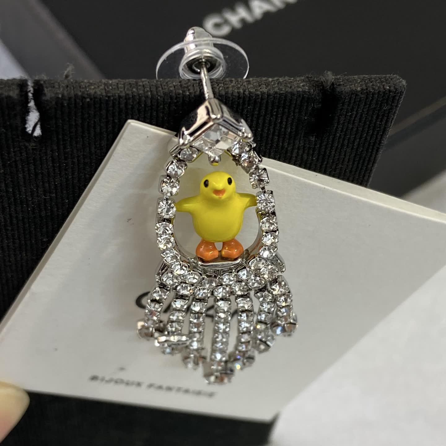 Chanel Bijoux Fantaisie Crystal Duck Earrings