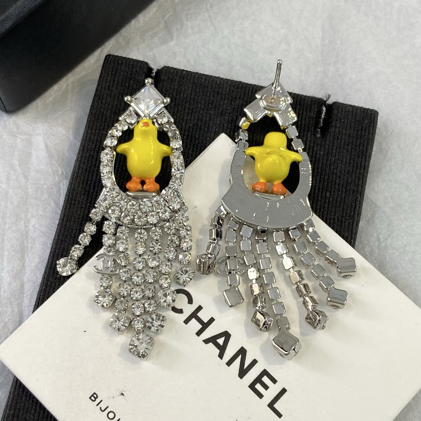 Chanel Bijoux Fantaisie Crystal Duck Earrings