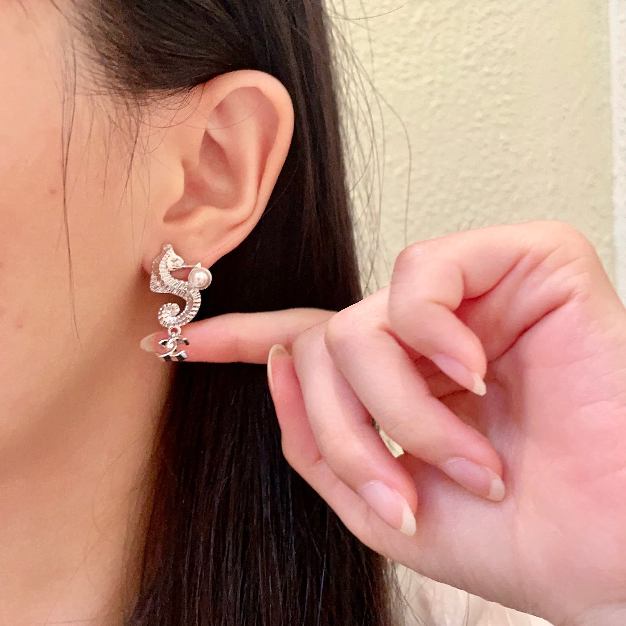 Chanel Silver Seahorse Pearl Earrings