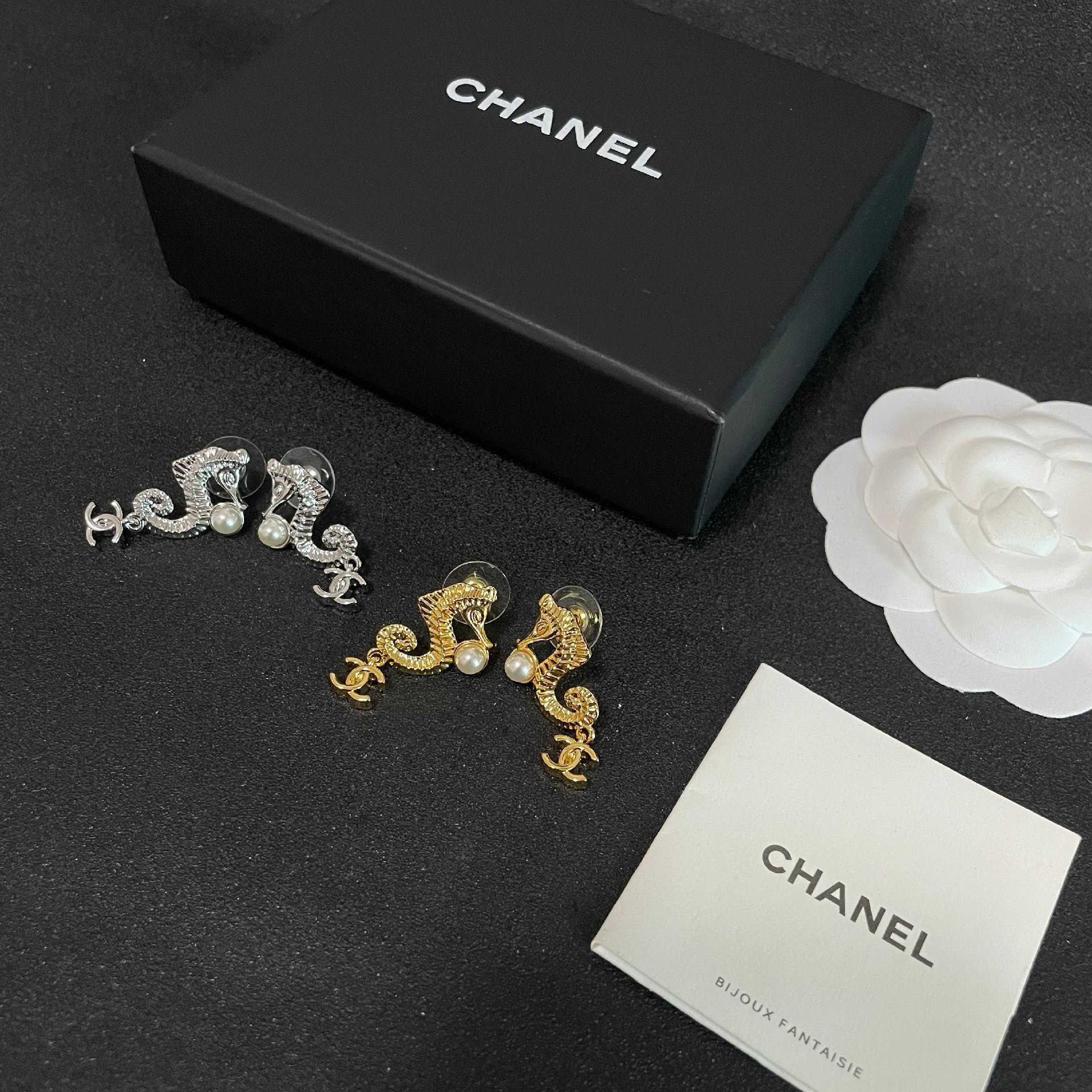 Chanel Silver Seahorse Pearl Earrings