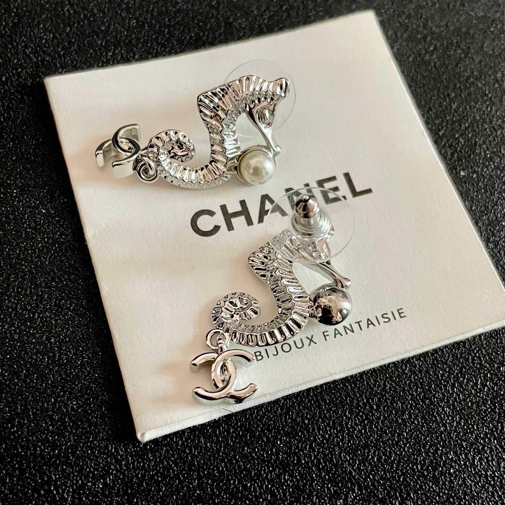 Chanel Silver Seahorse Pearl Earrings