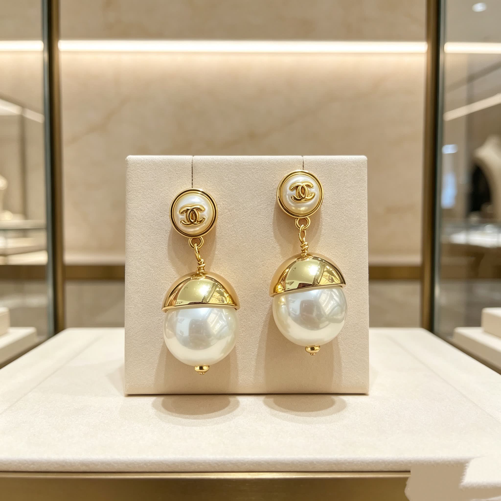 Chanel Gold Pearl Drop Earrings