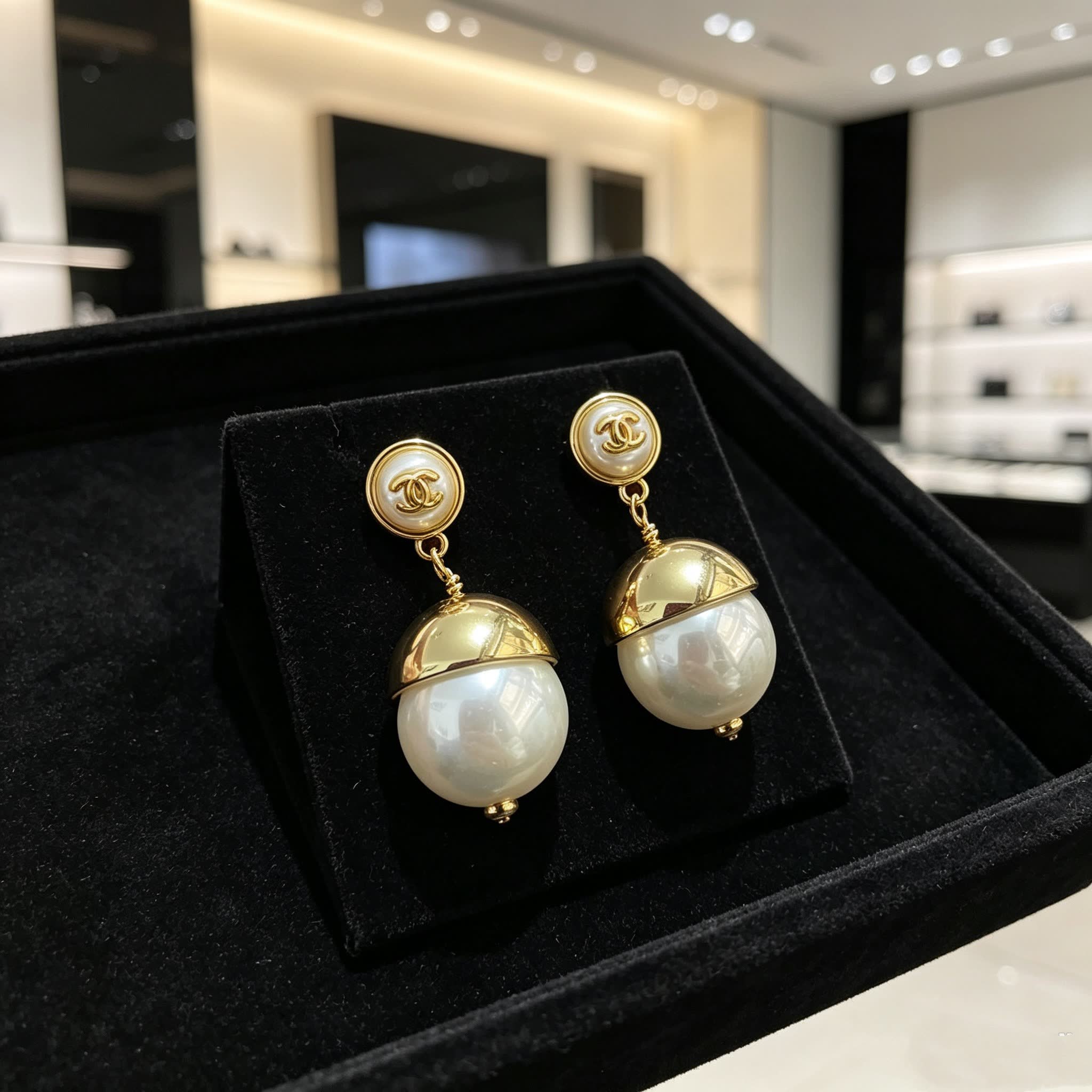 Chanel Gold Pearl Drop Earrings