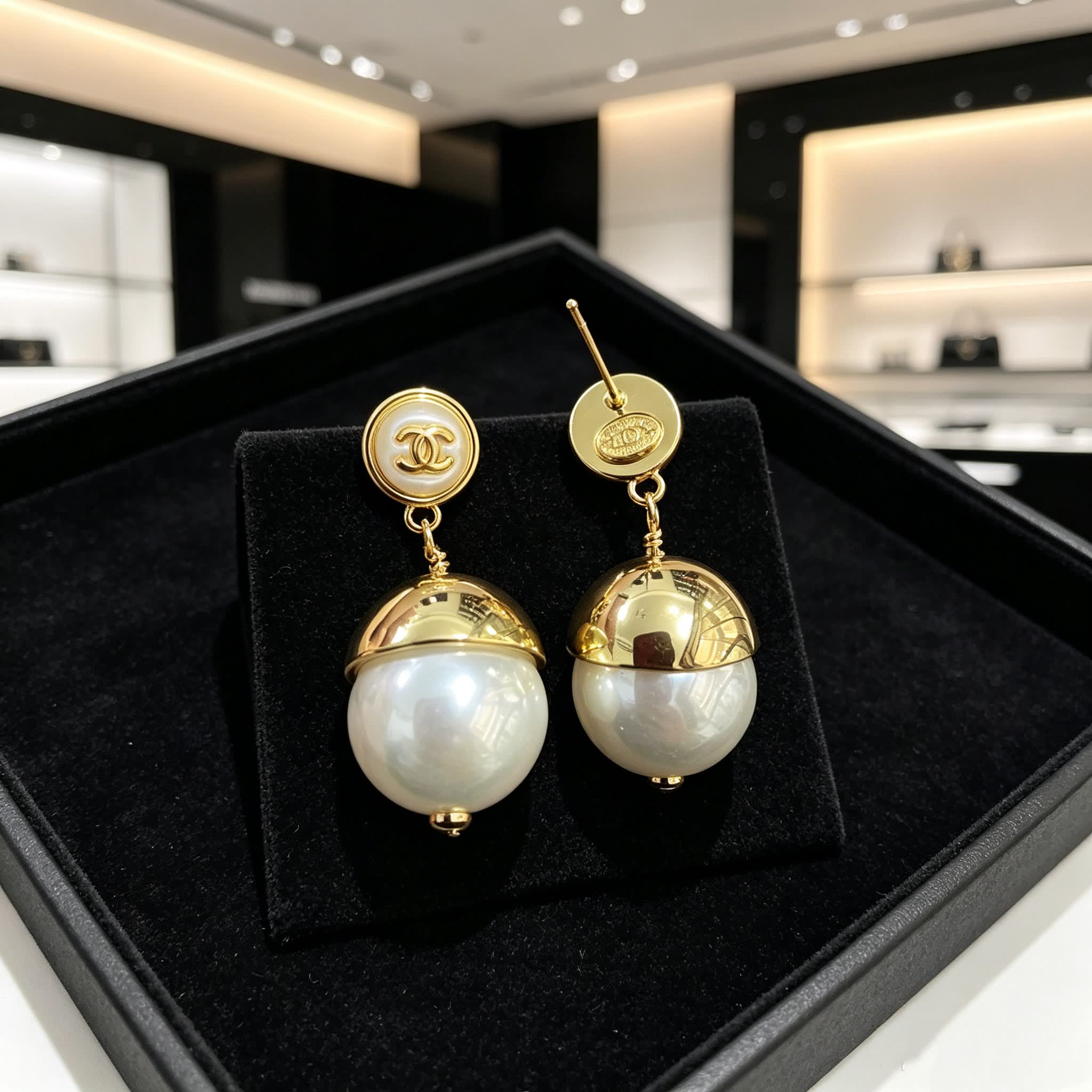 Chanel Gold Pearl Drop Earrings