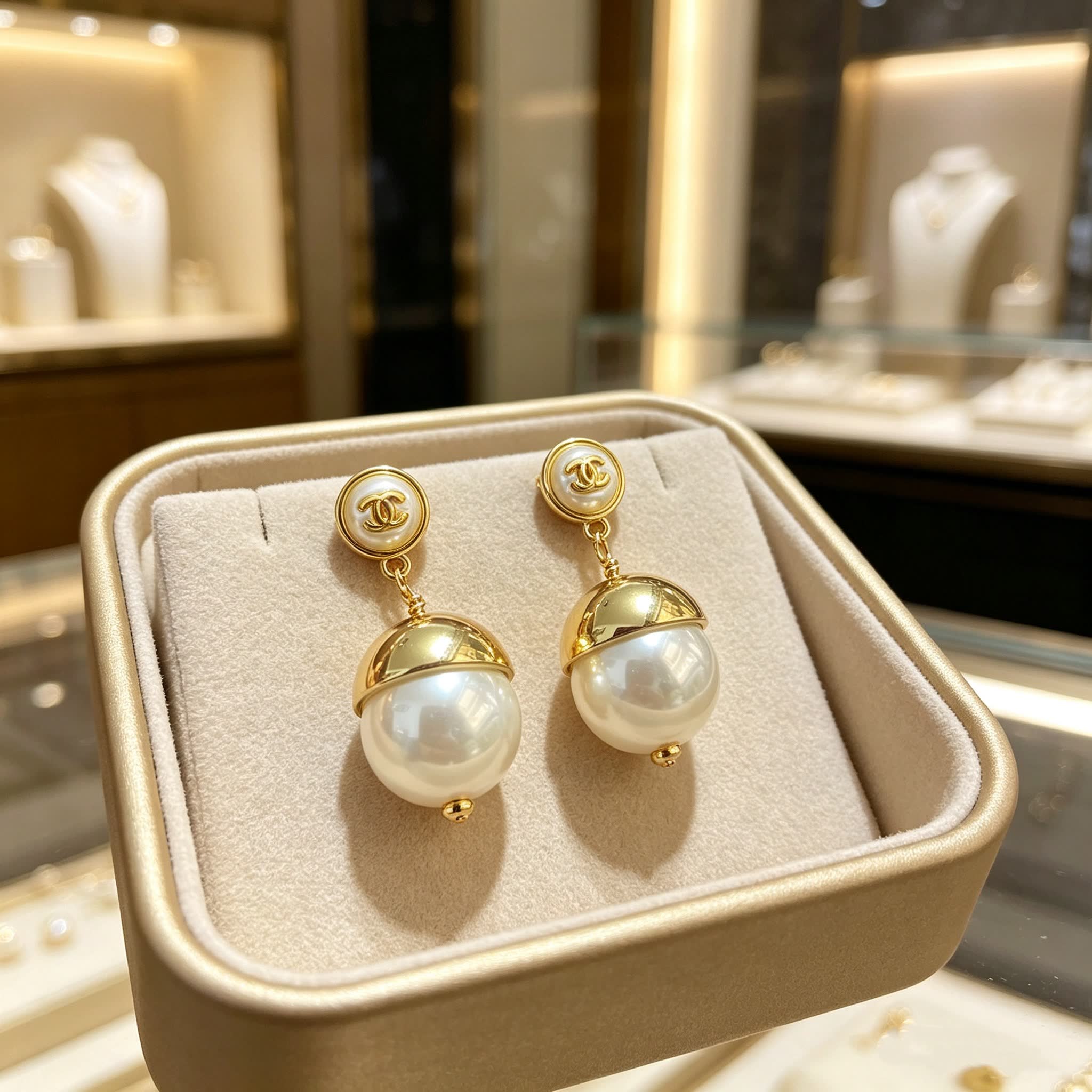 Chanel Gold Pearl Drop Earrings