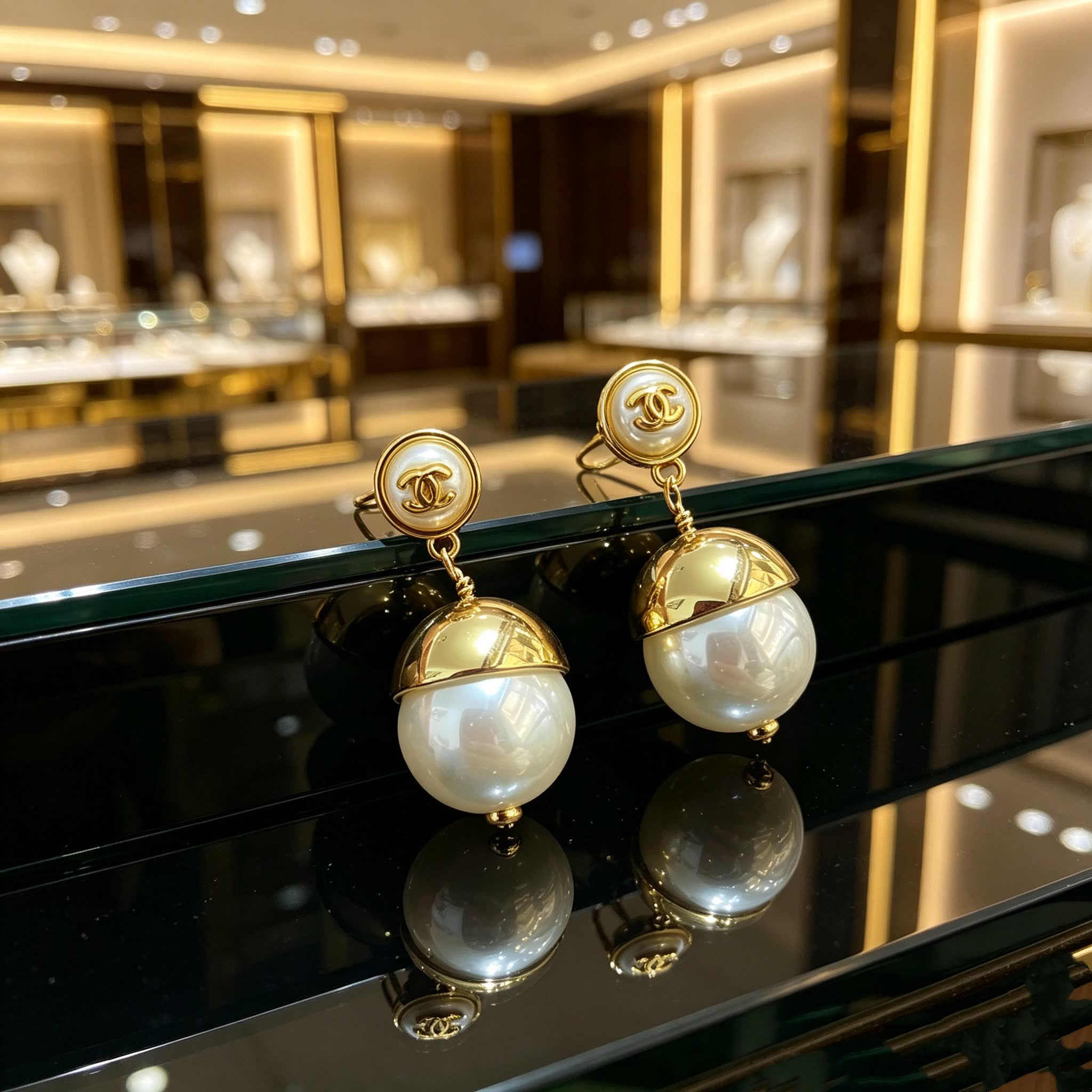 Chanel Gold Pearl Drop Earrings