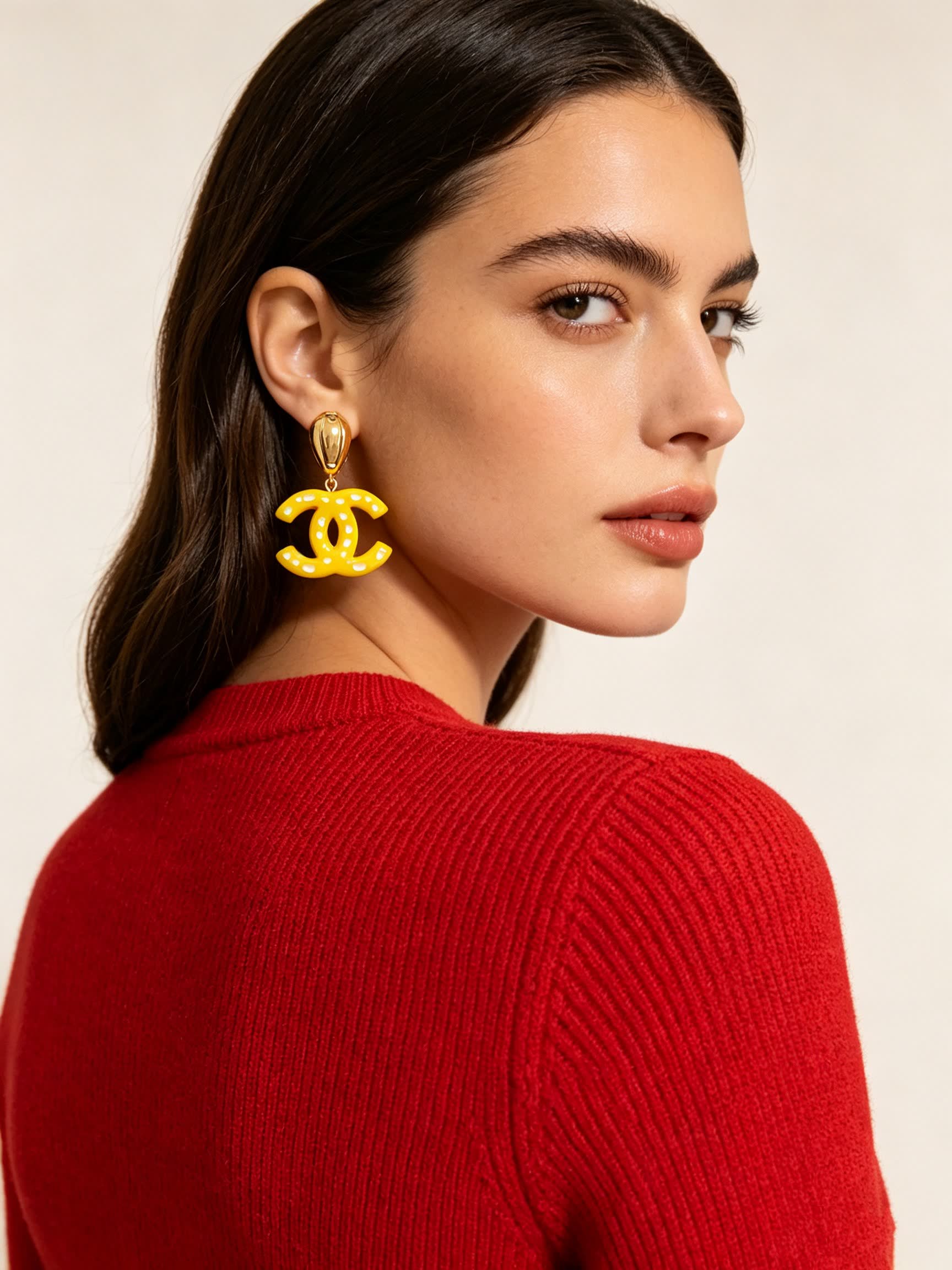 Chanel CC Logo Yellow Earrings Chanel CC Logo Yellow Earrings