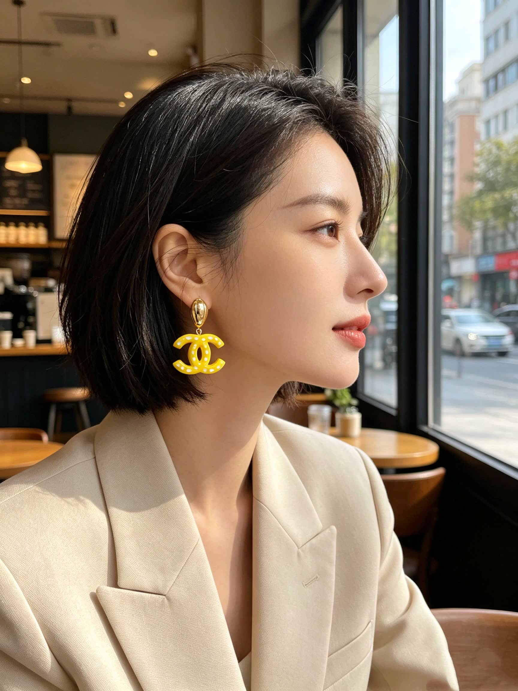 Chanel CC Logo Yellow Earrings