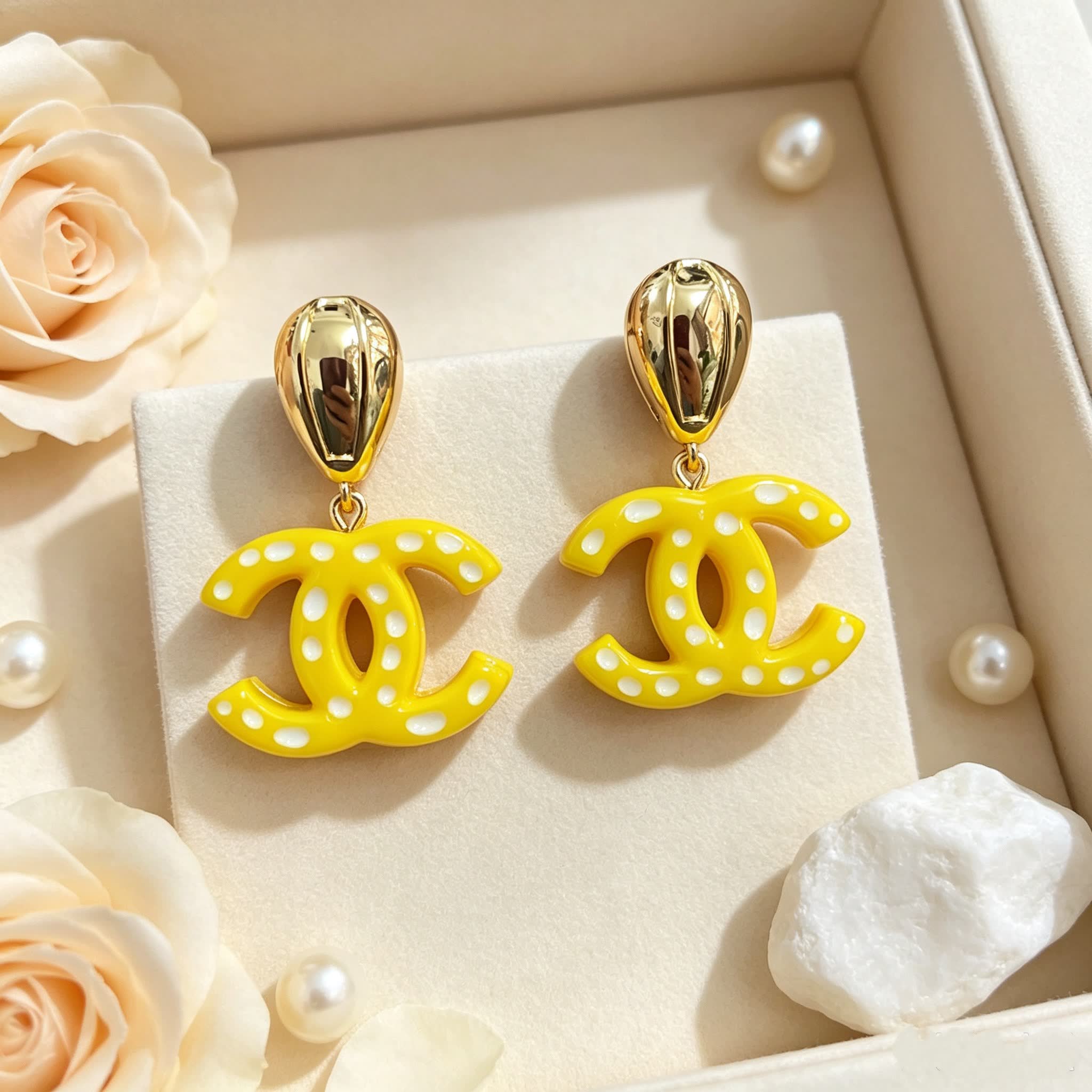 Chanel CC Logo Yellow Earrings