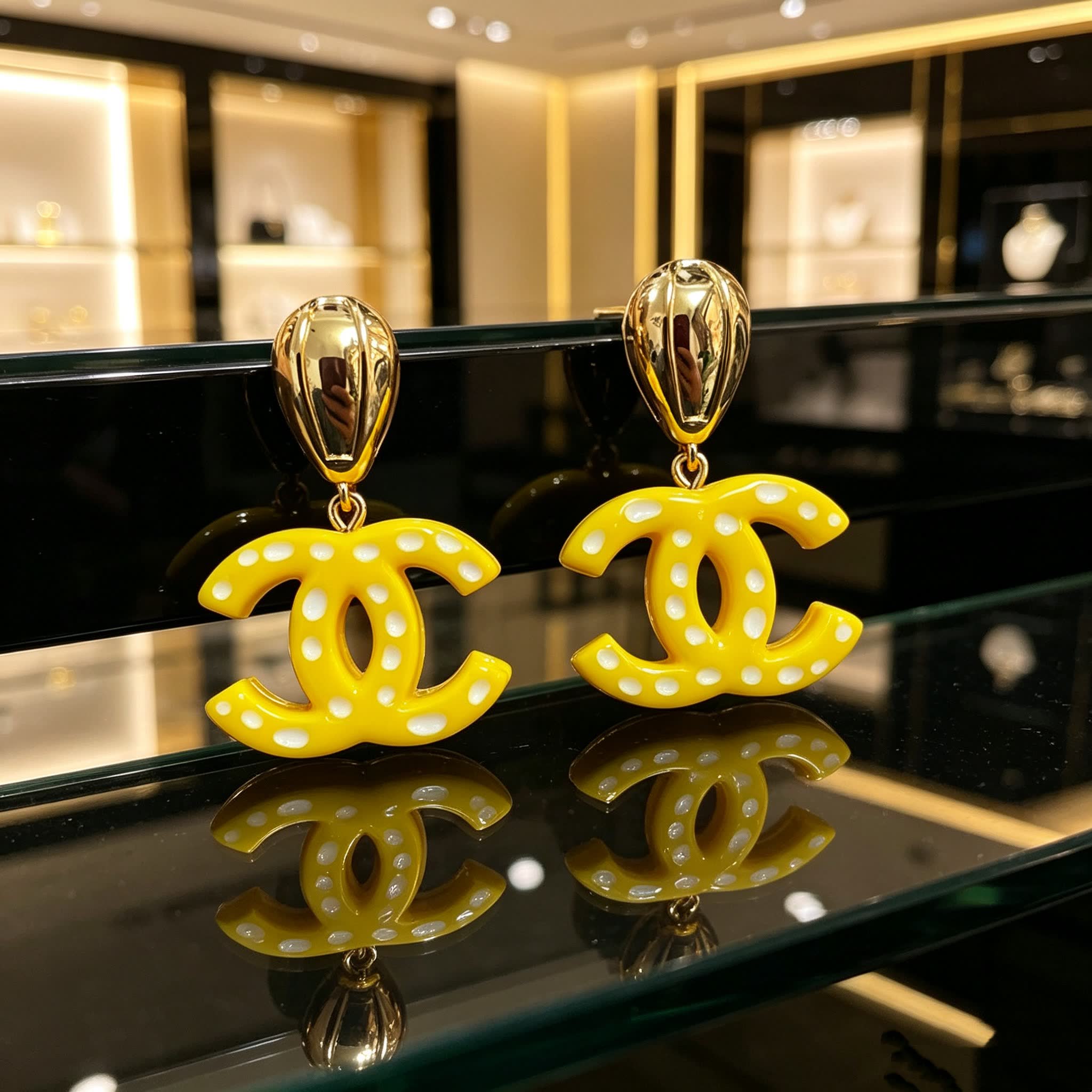 Chanel CC Logo Yellow Earrings