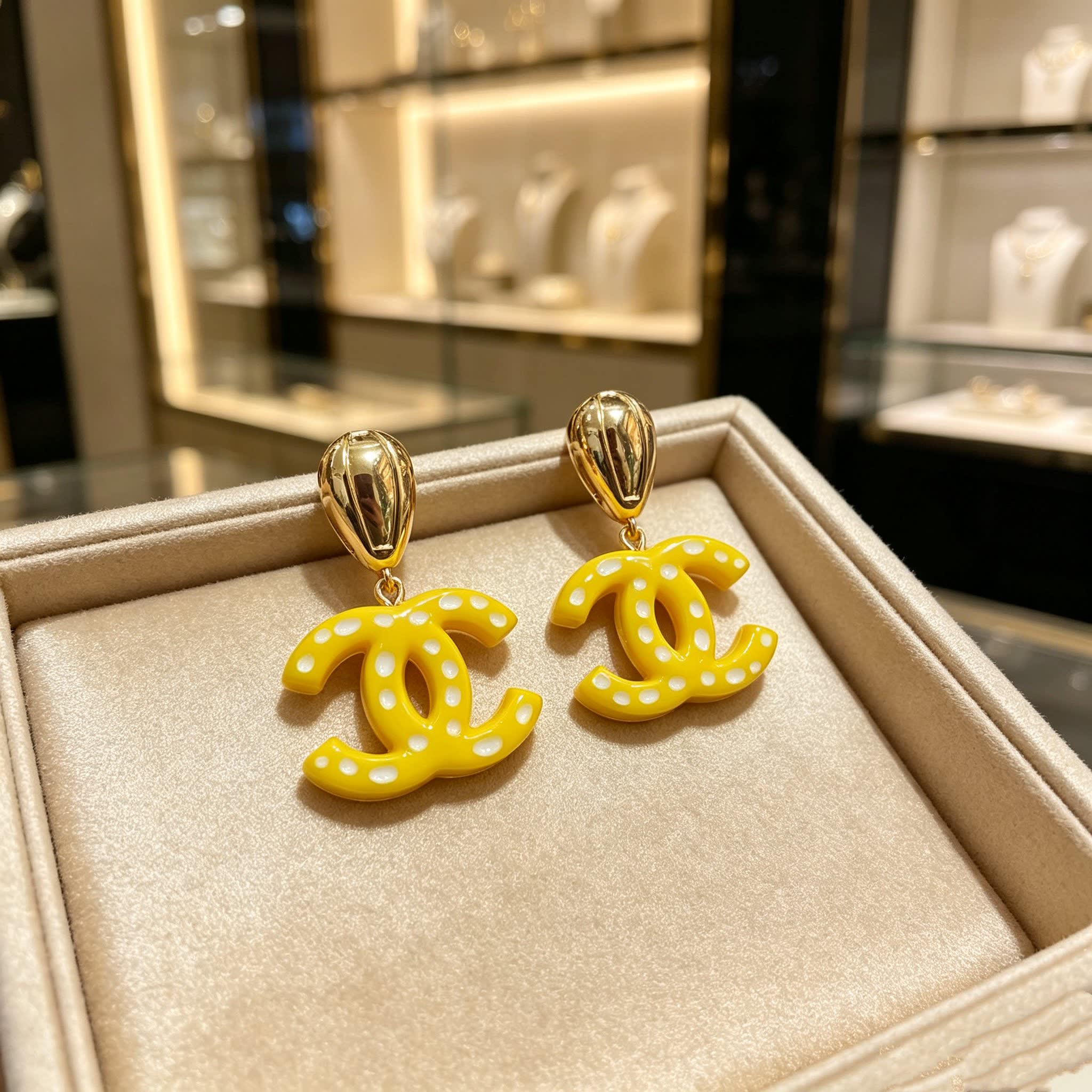 Chanel CC Logo Yellow Earrings