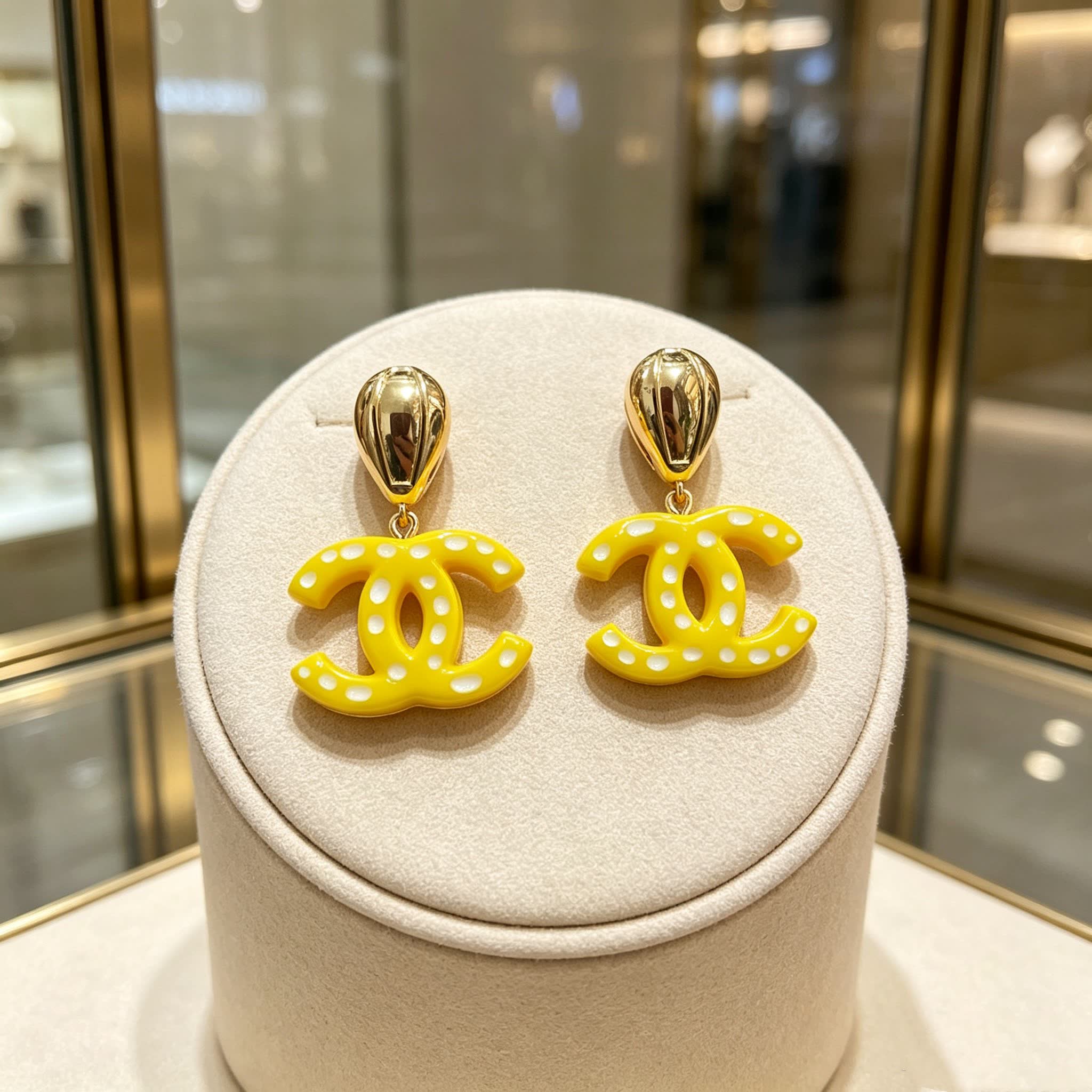 Chanel CC Logo Yellow Earrings