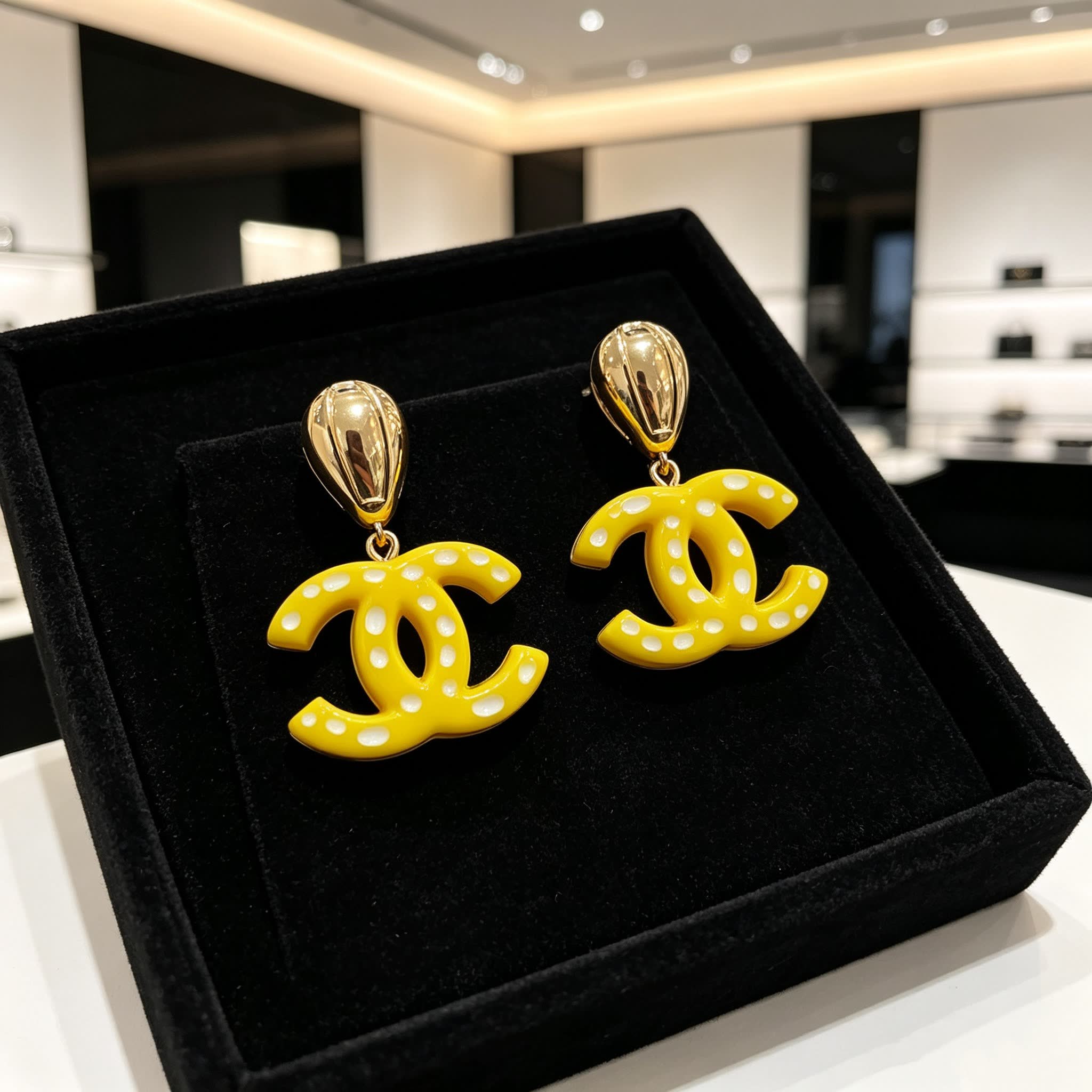 Chanel CC Logo Yellow Earrings