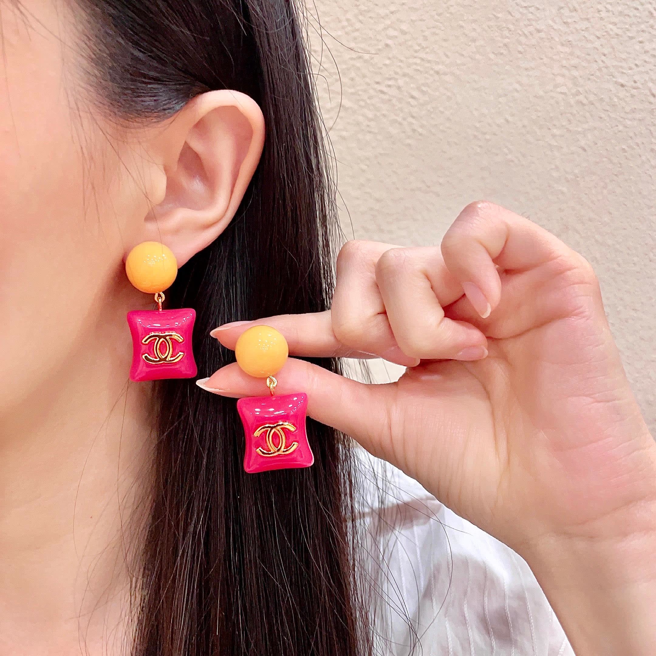 Chanel Pink and Yellow Earrings Chanel Pink and Yellow Earrings