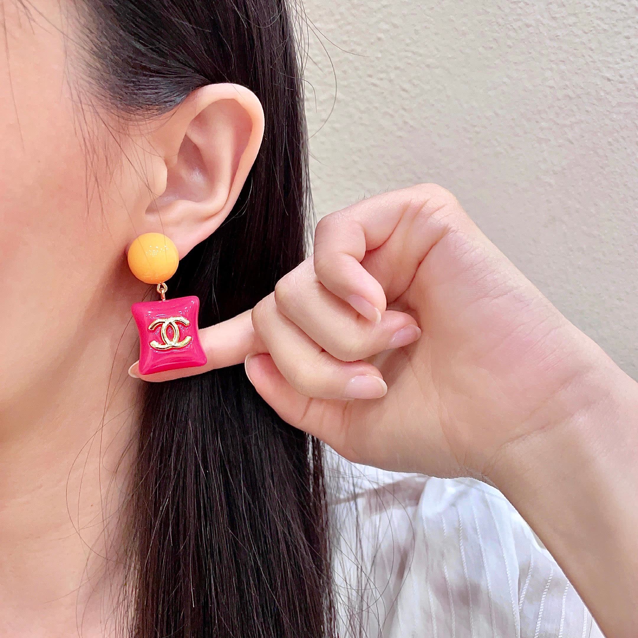 Chanel Pink and Yellow Earrings