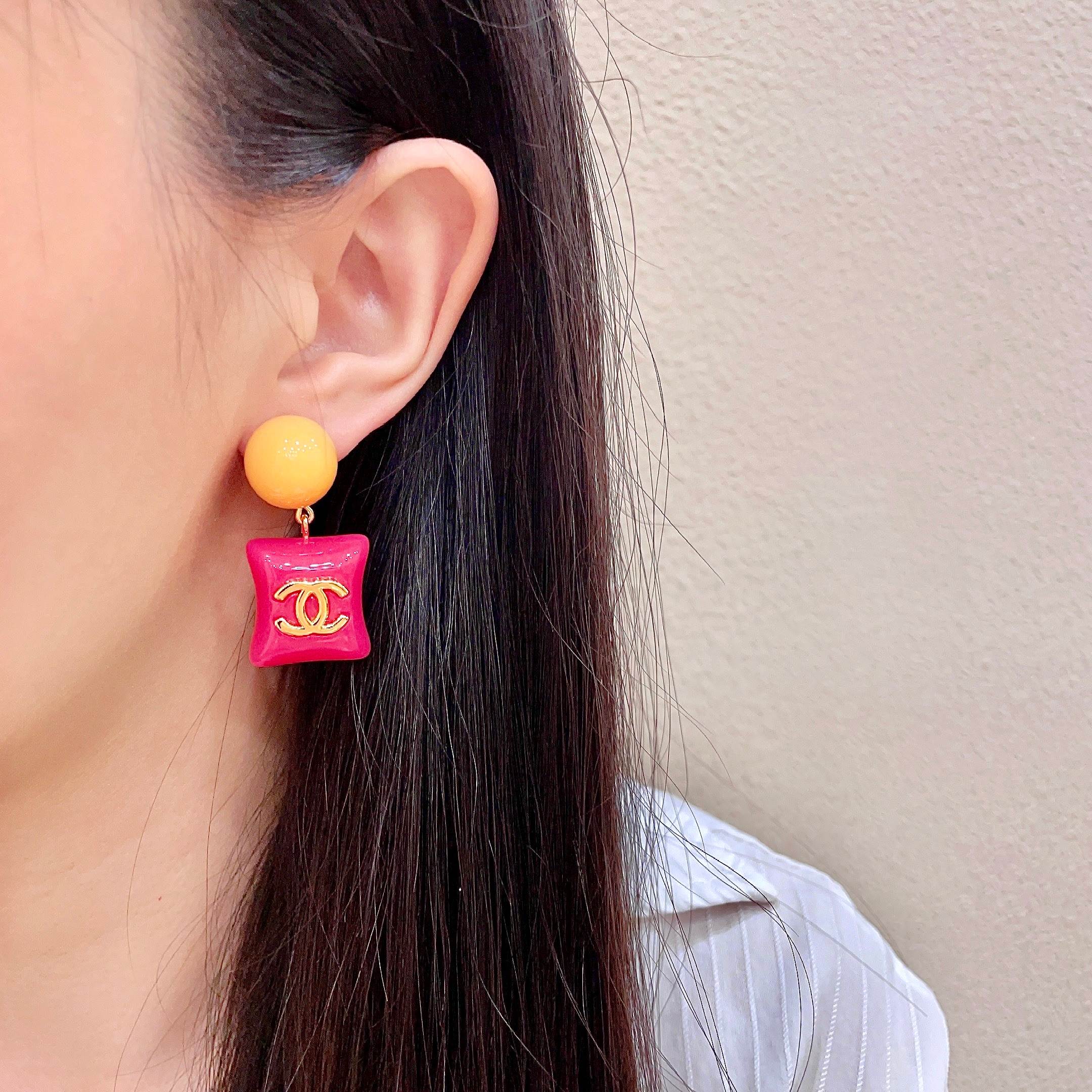 Chanel Pink and Yellow Earrings
