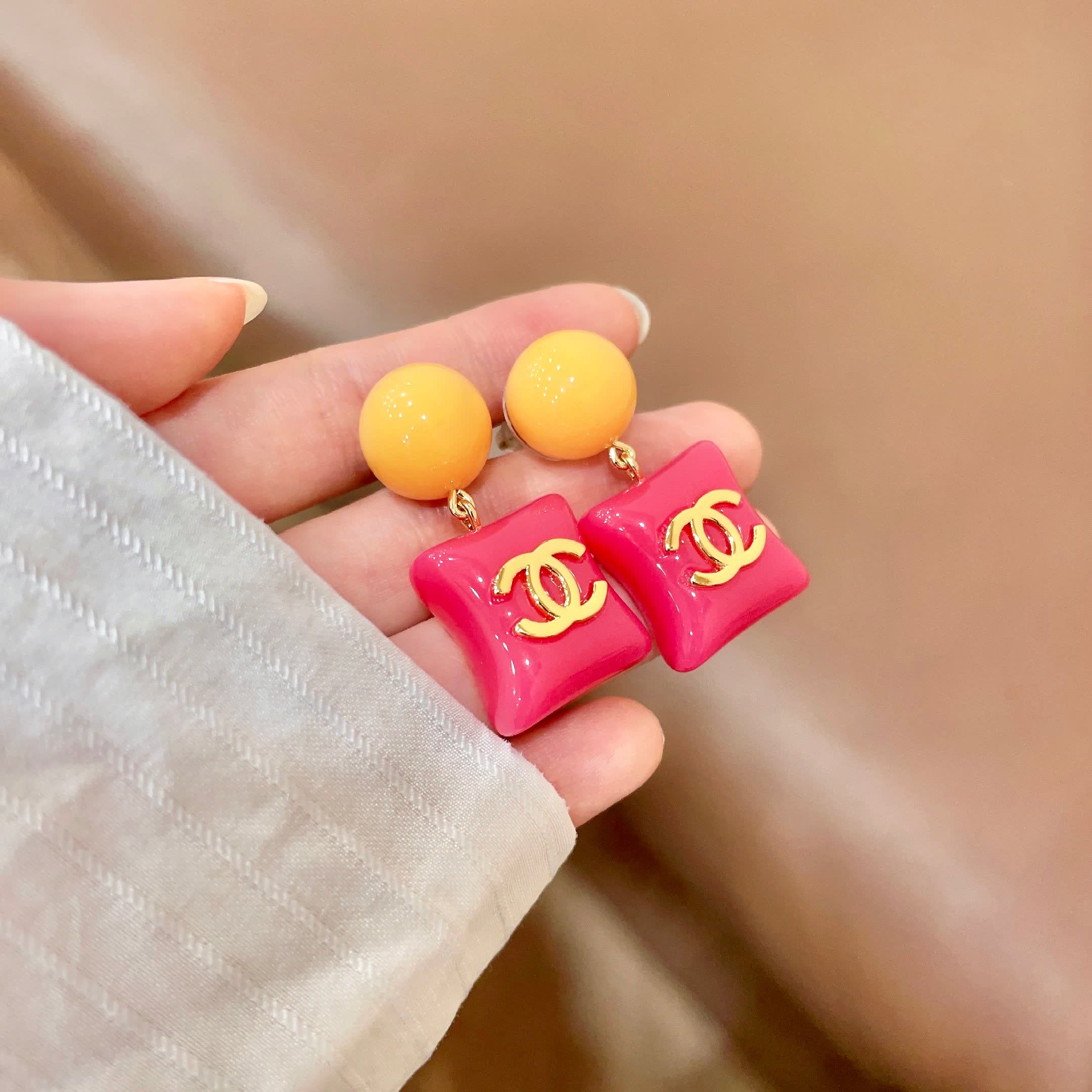Chanel Pink and Yellow Earrings