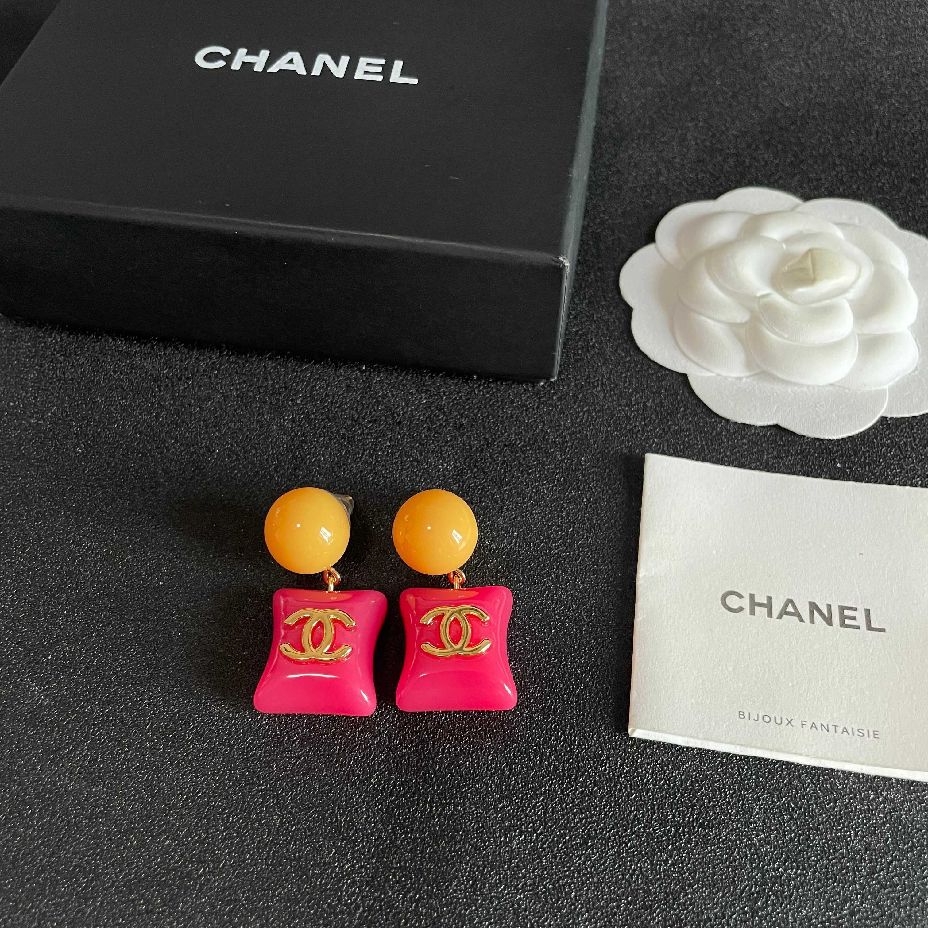 Chanel Pink and Yellow Earrings