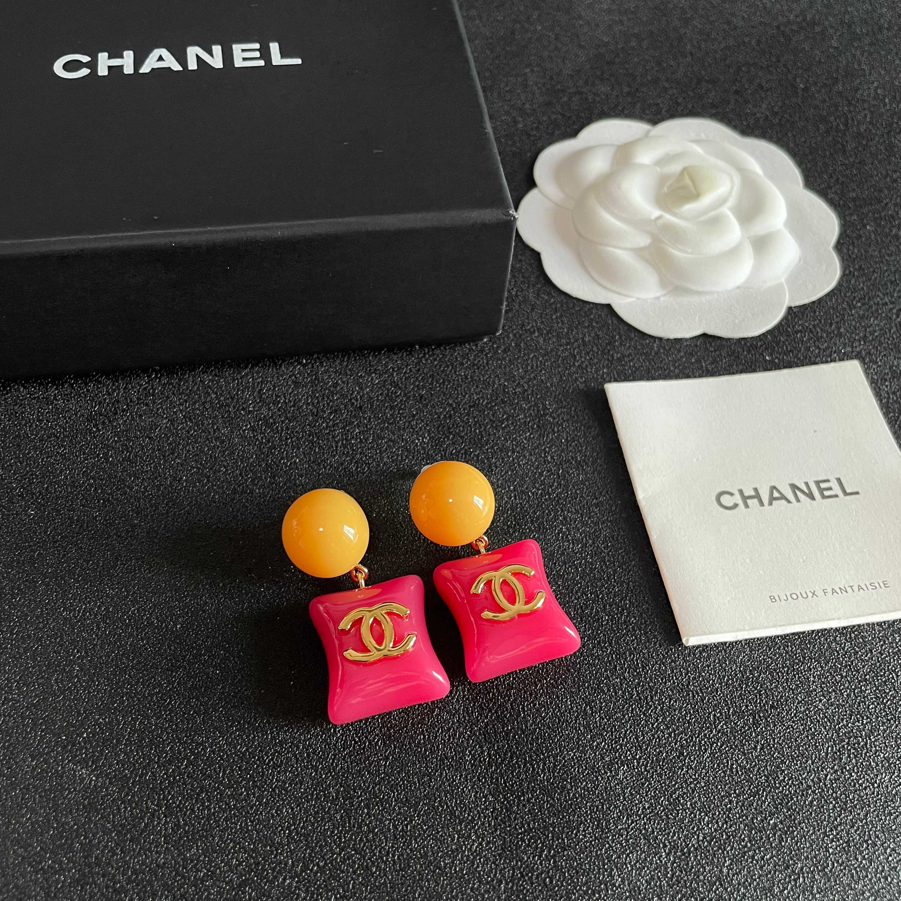 Chanel Pink and Yellow Earrings