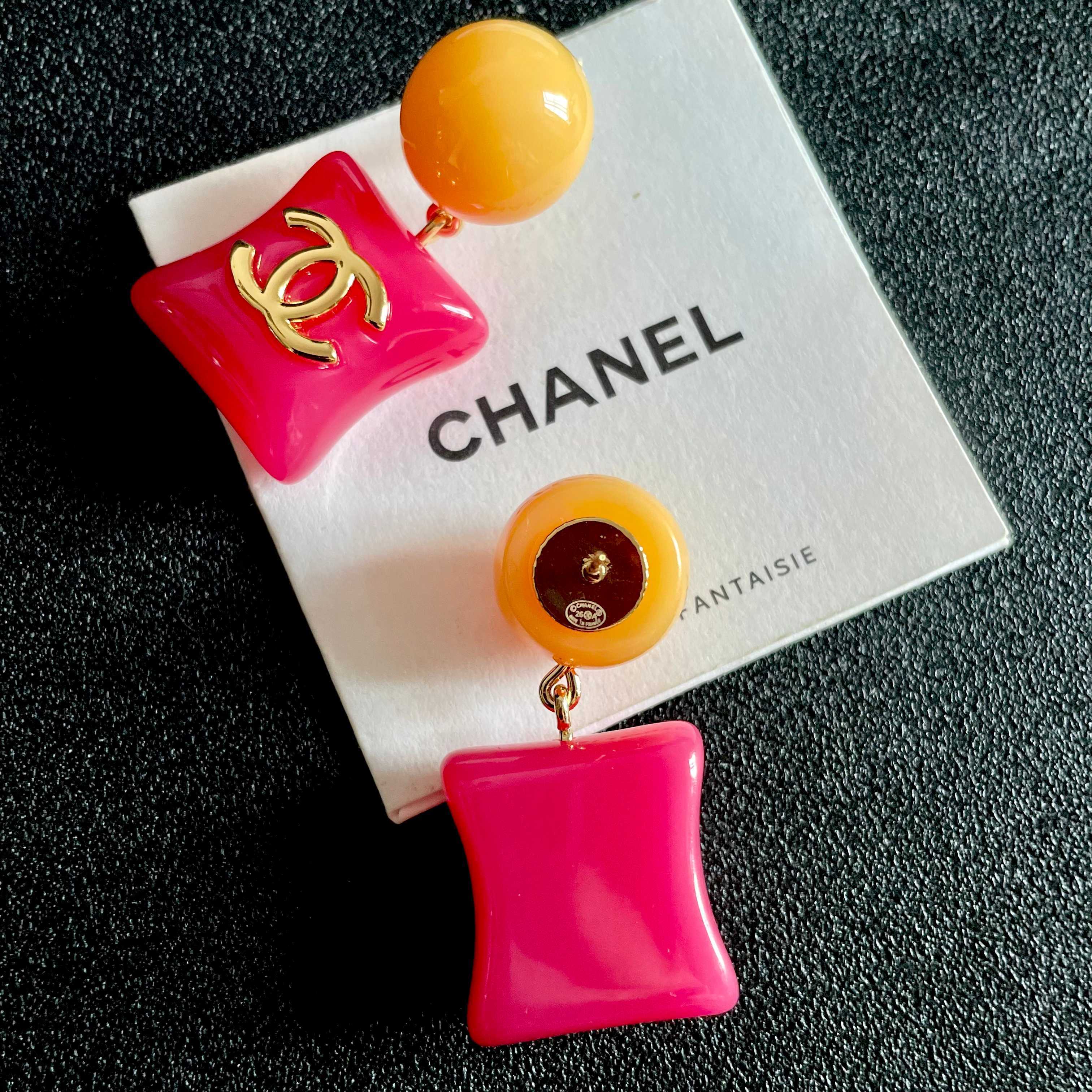 Chanel Pink and Yellow Earrings