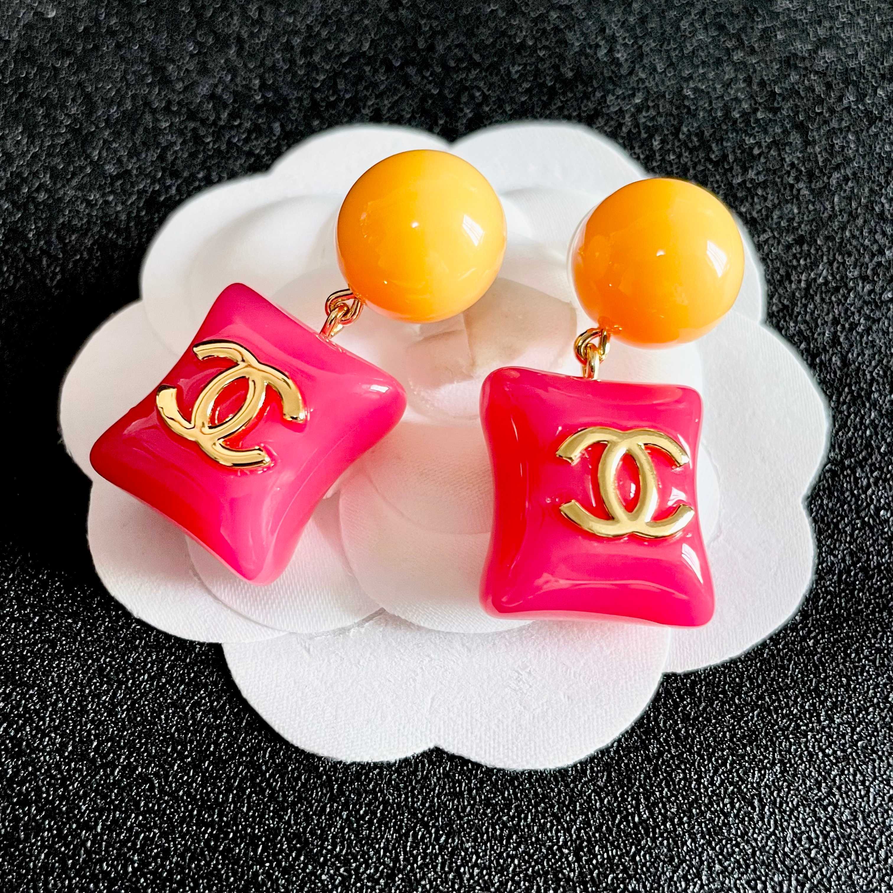 Chanel Pink and Yellow Earrings