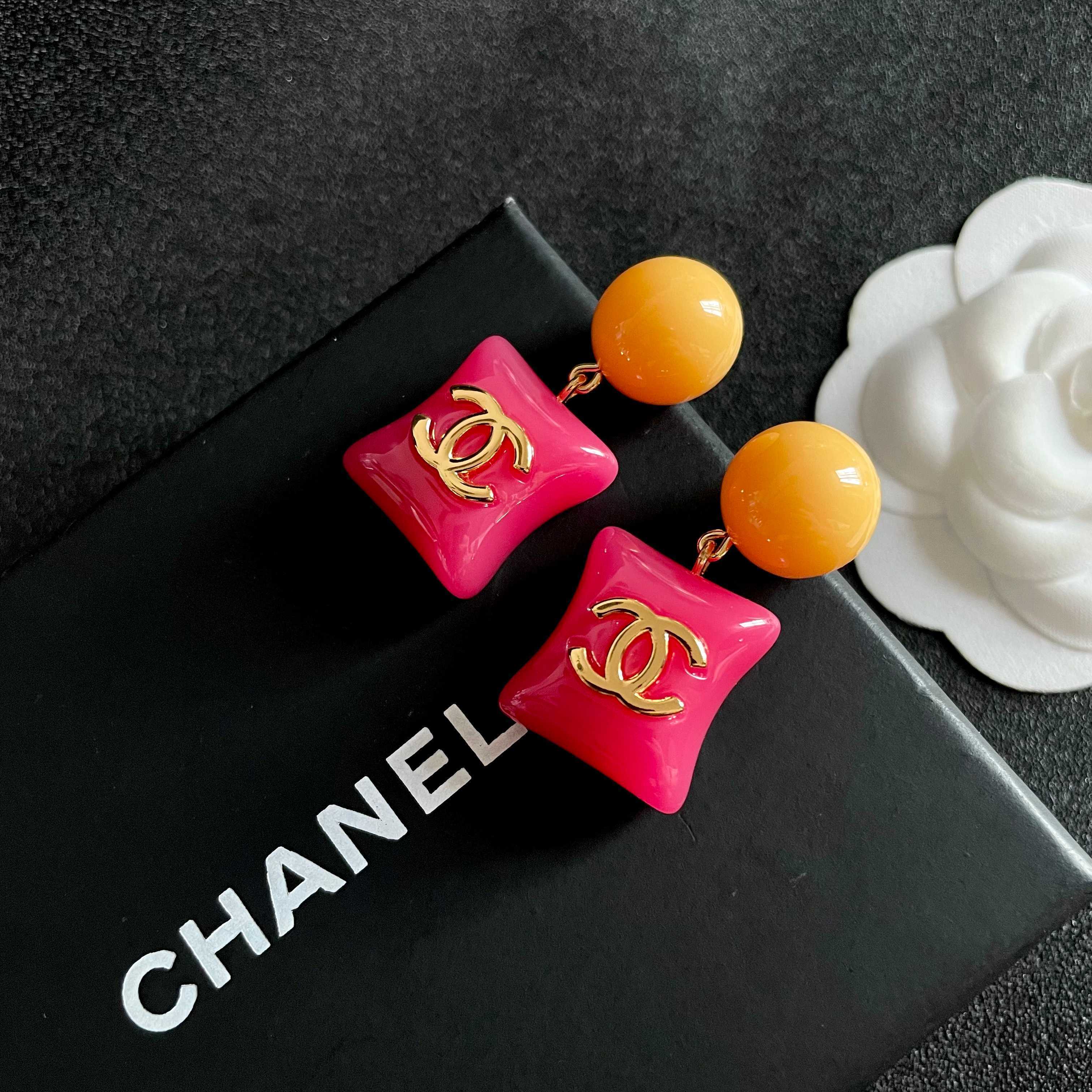 Chanel Pink and Yellow Earrings