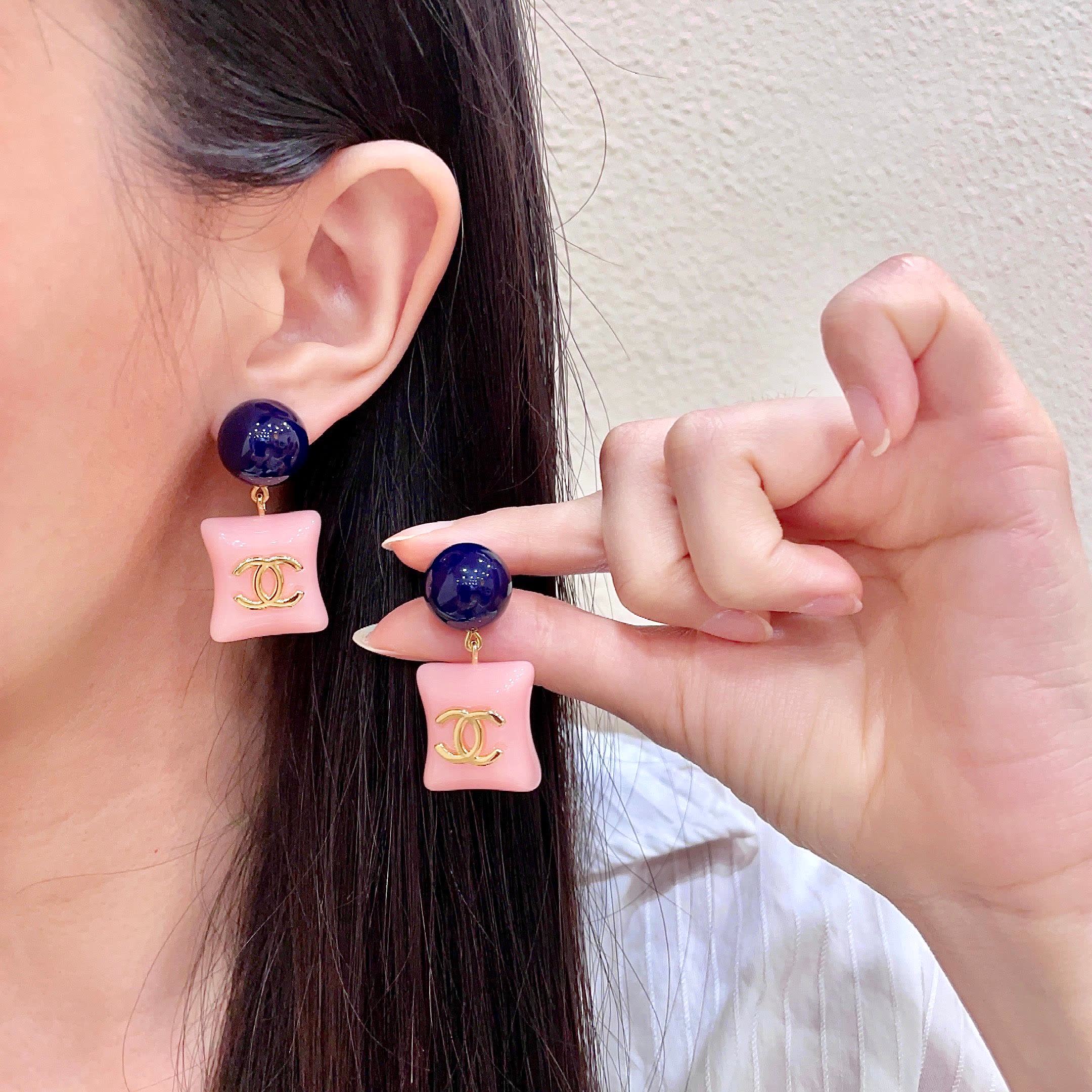 Chanel Pink and Blue Beaded Earrings Chanel Pink and Blue Beaded Earrings
