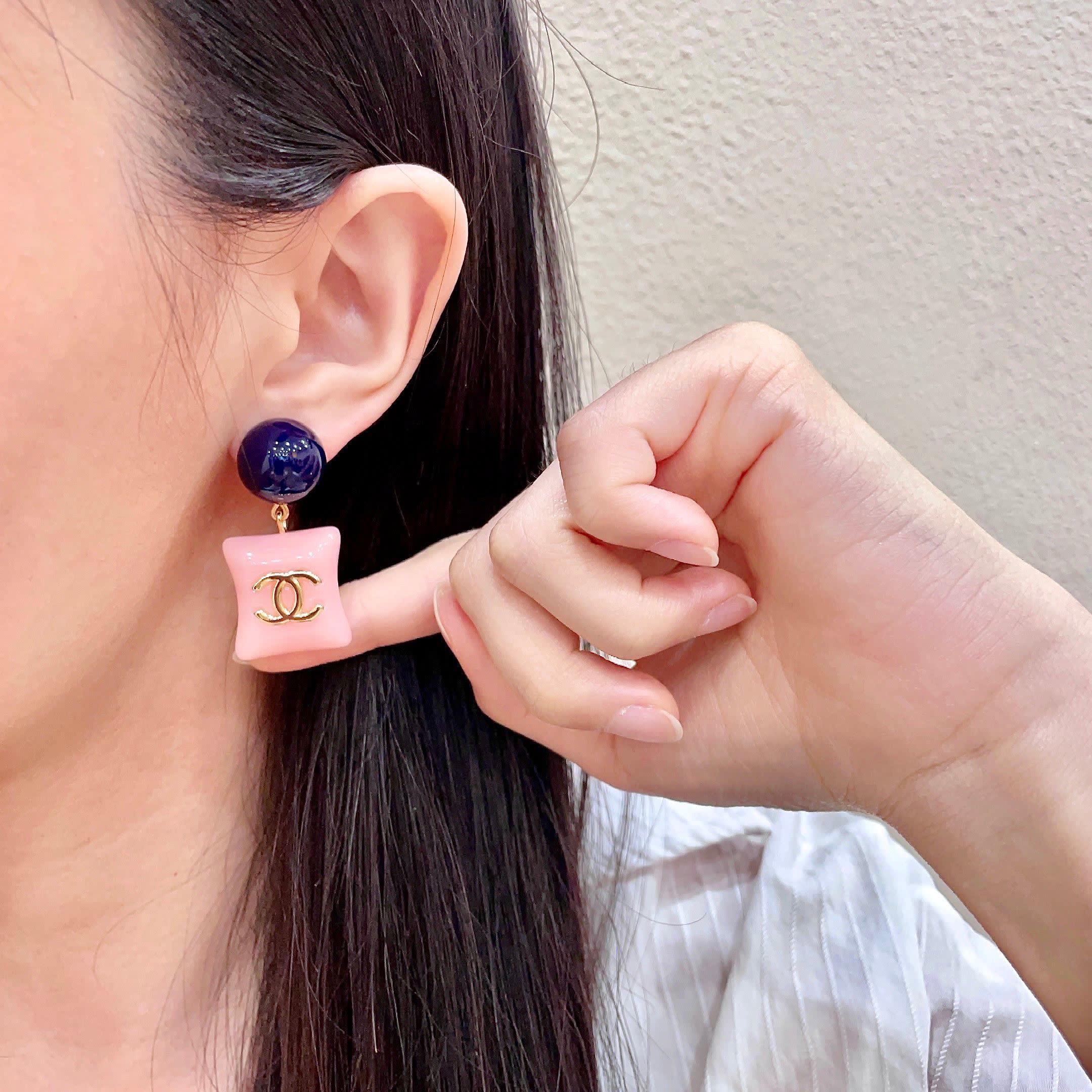 Chanel Pink and Blue Beaded Earrings