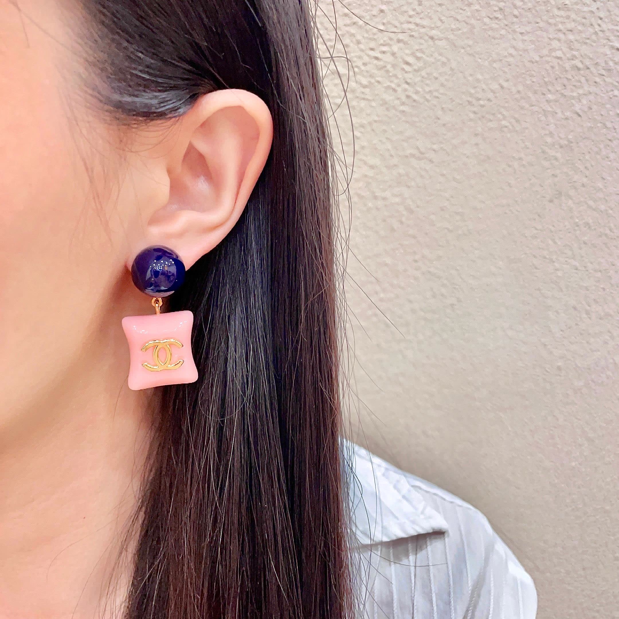 Chanel Pink and Blue Beaded Earrings