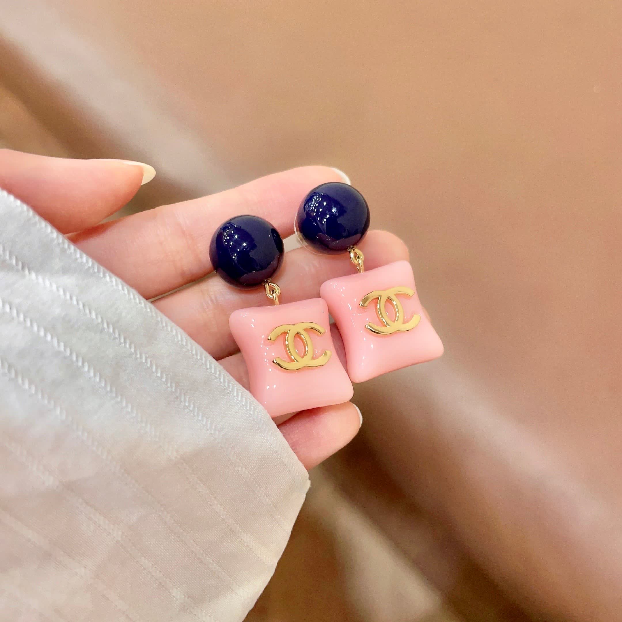 Chanel Pink and Blue Beaded Earrings