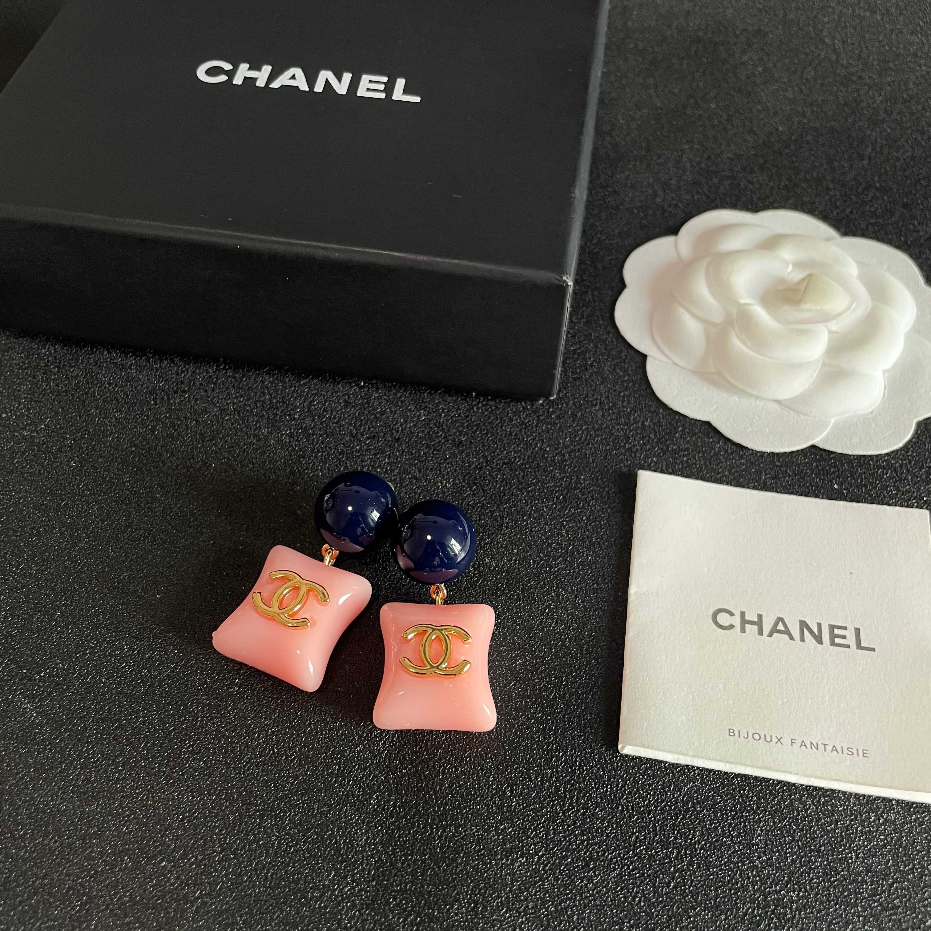 Chanel Pink and Blue Beaded Earrings