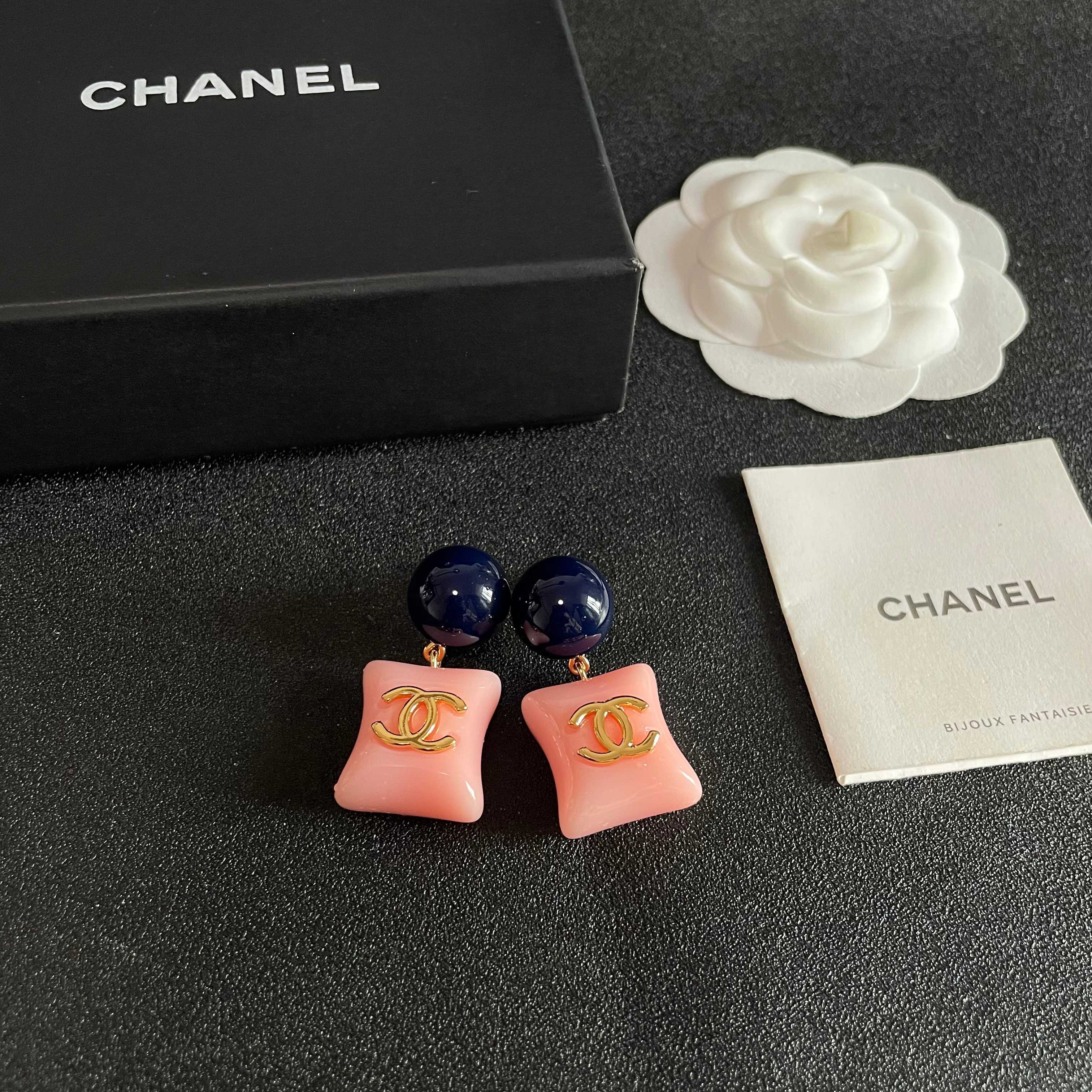 Chanel Pink and Blue Beaded Earrings