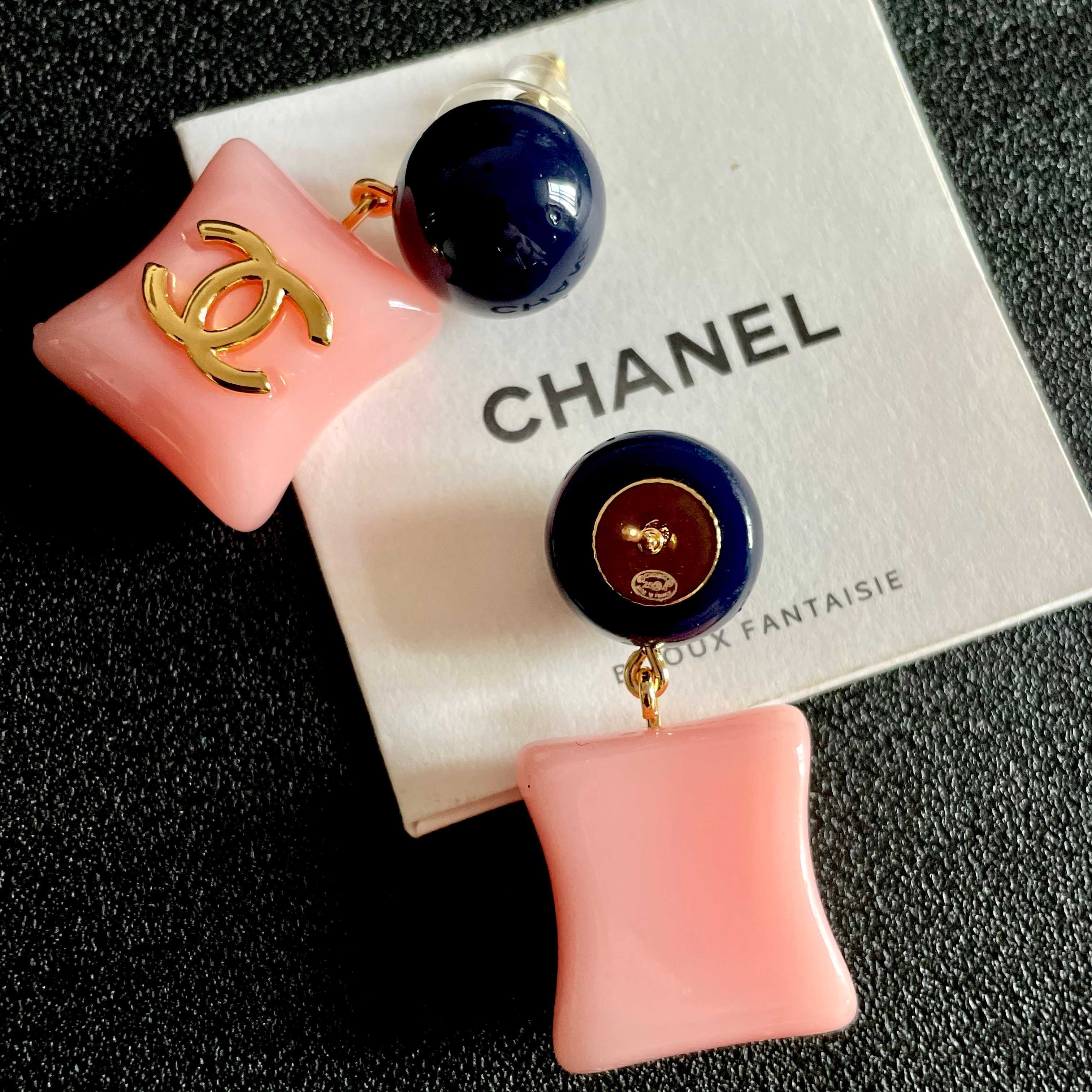 Chanel Pink and Blue Beaded Earrings