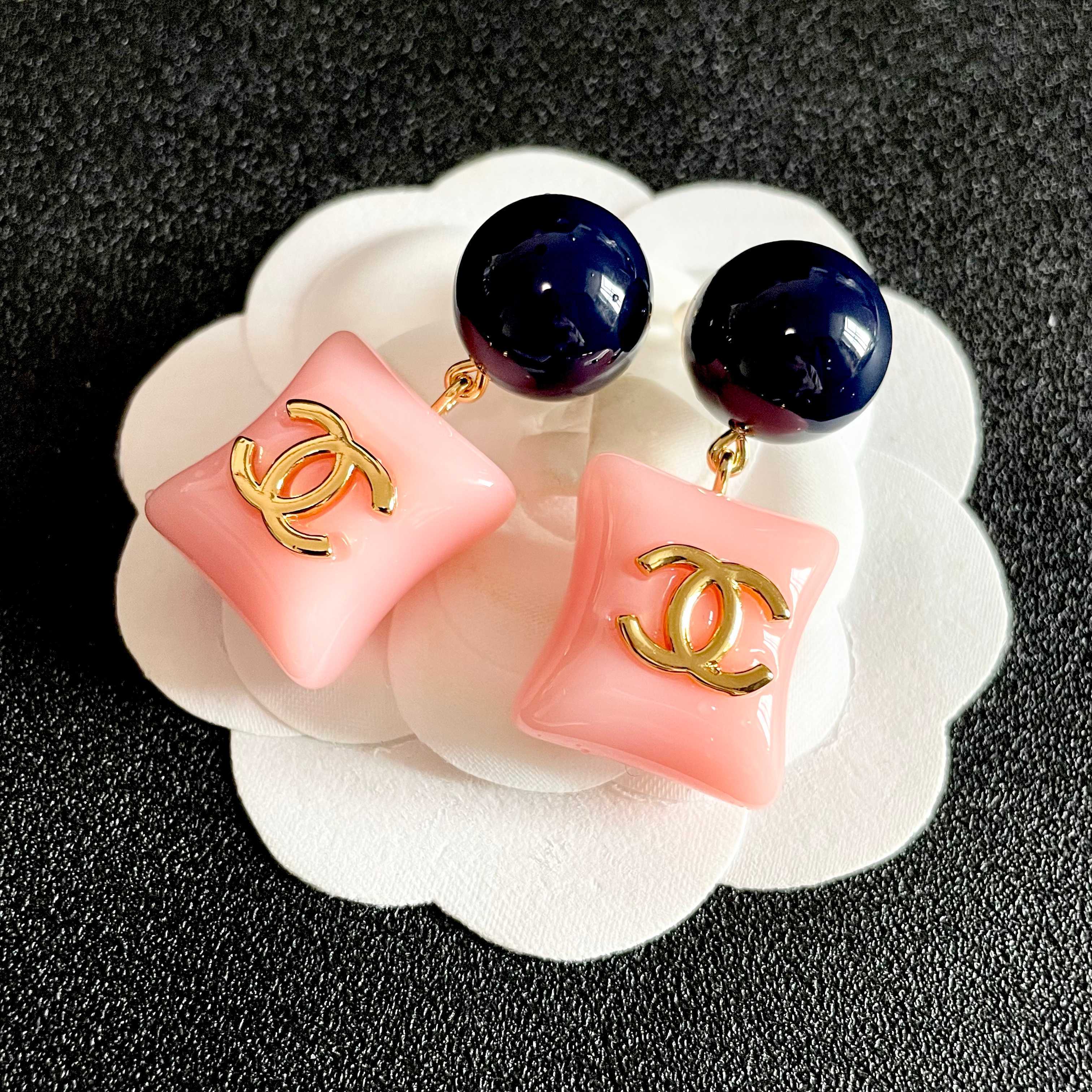 Chanel Pink and Blue Beaded Earrings