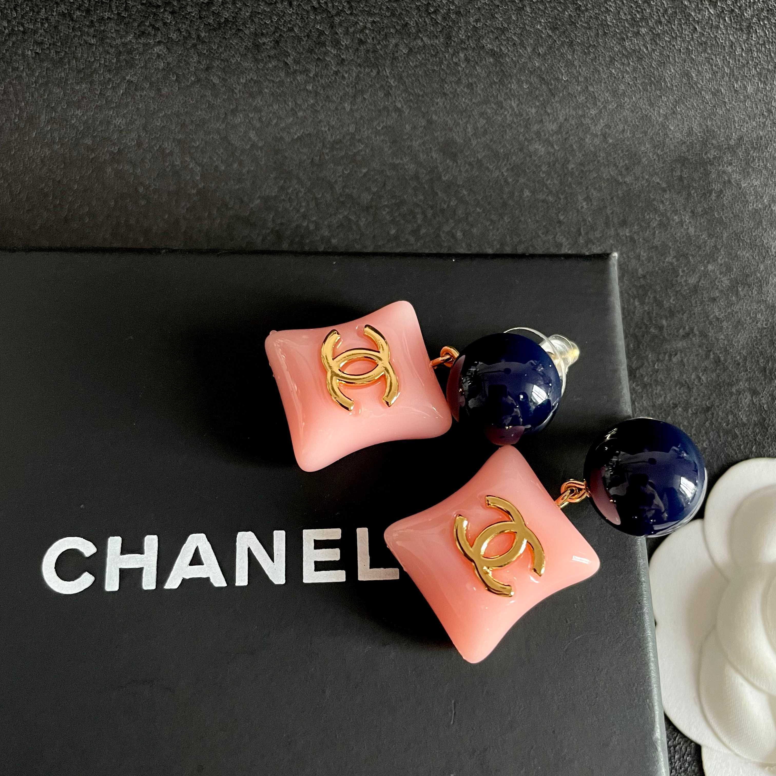 Chanel Pink and Blue Beaded Earrings