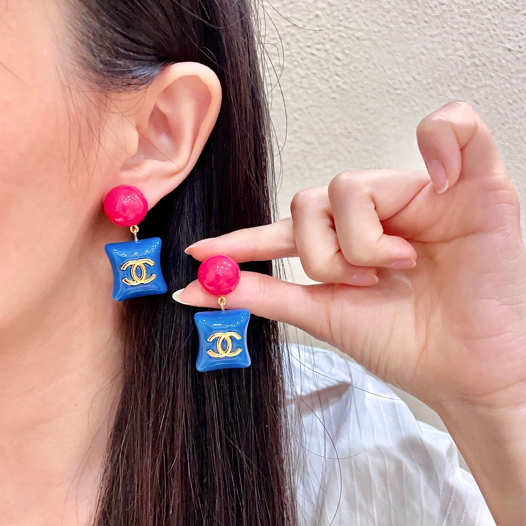 Chanel Blue and Pink Earrings Chanel Blue and Pink Earrings