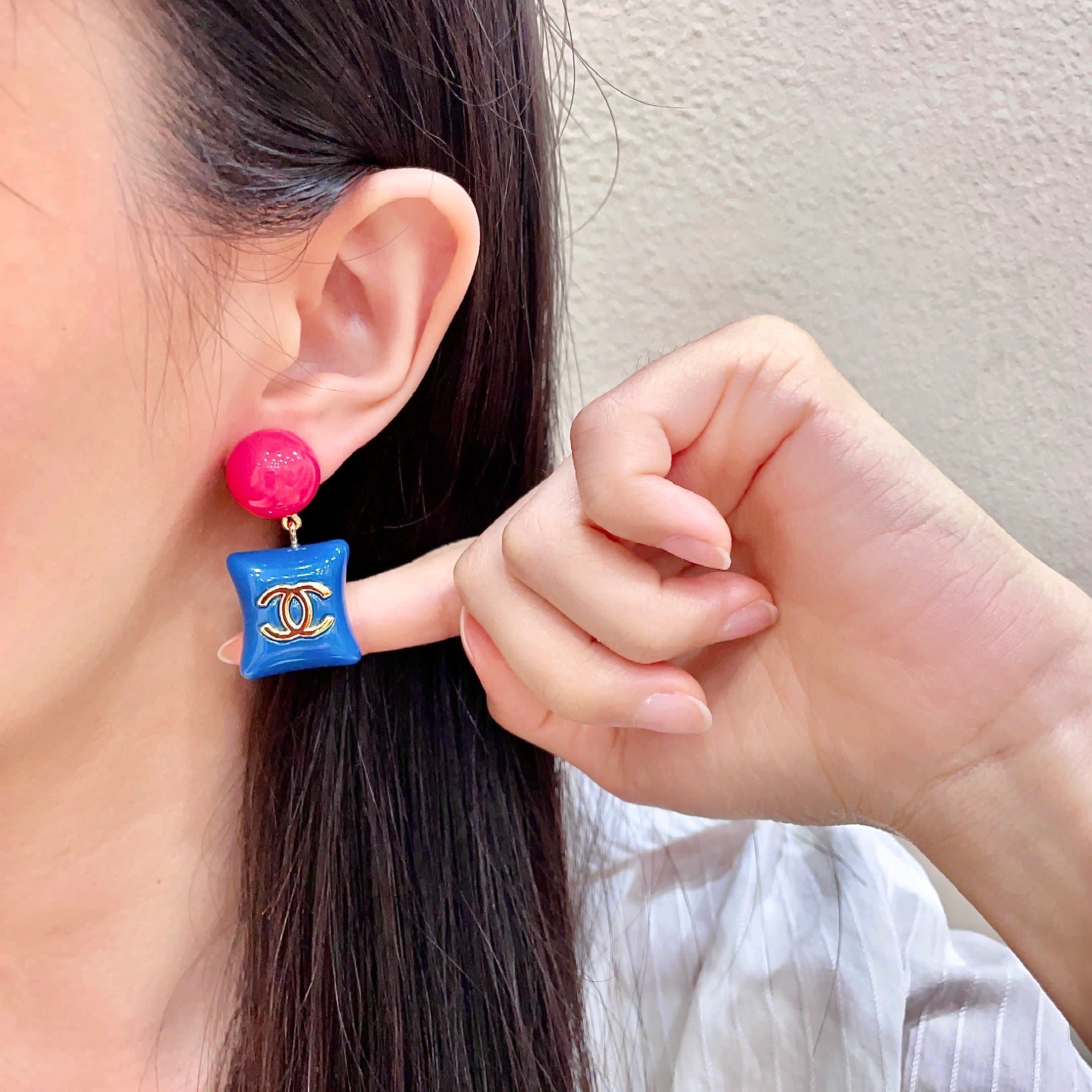 Chanel Blue and Pink Earrings