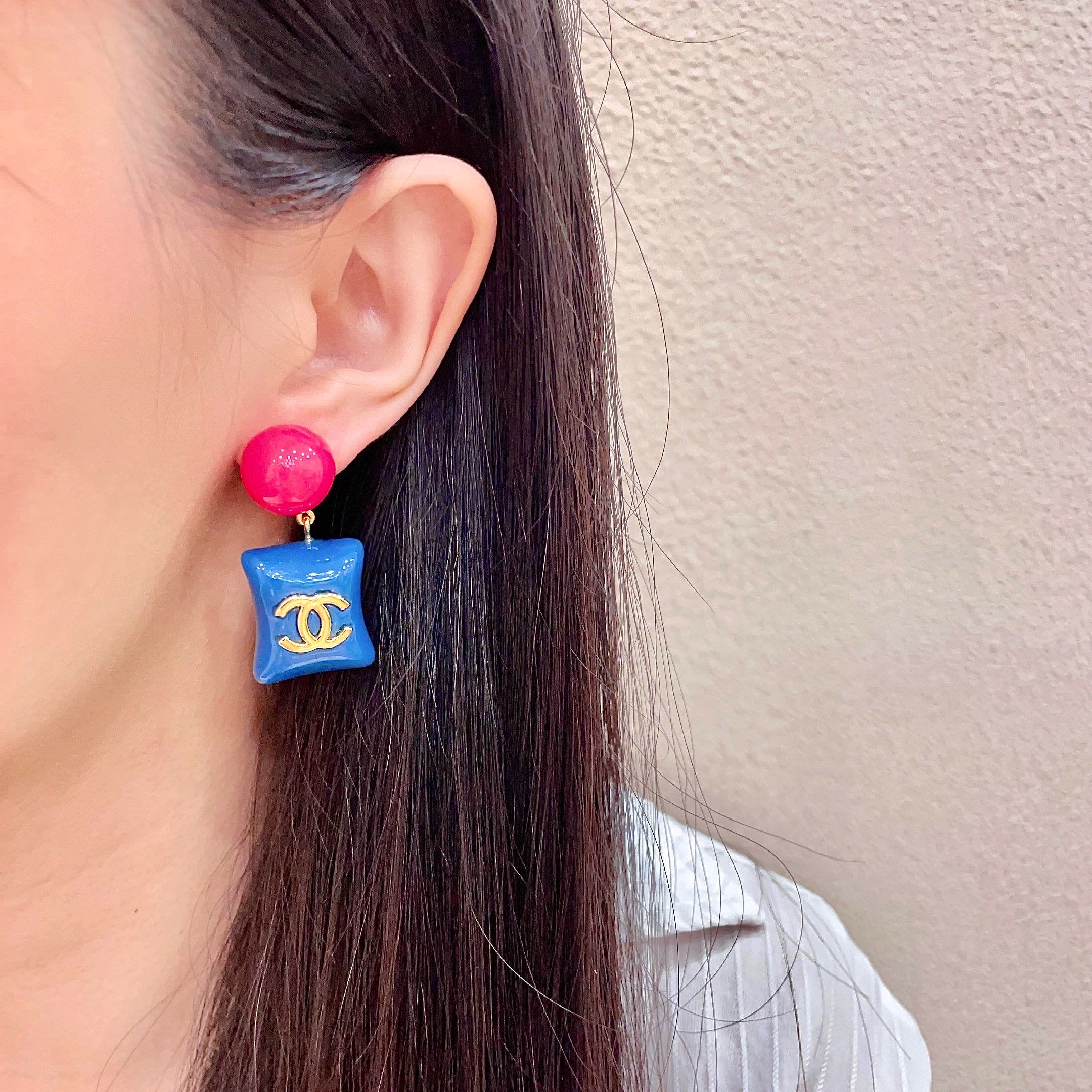 Chanel Blue and Pink Earrings