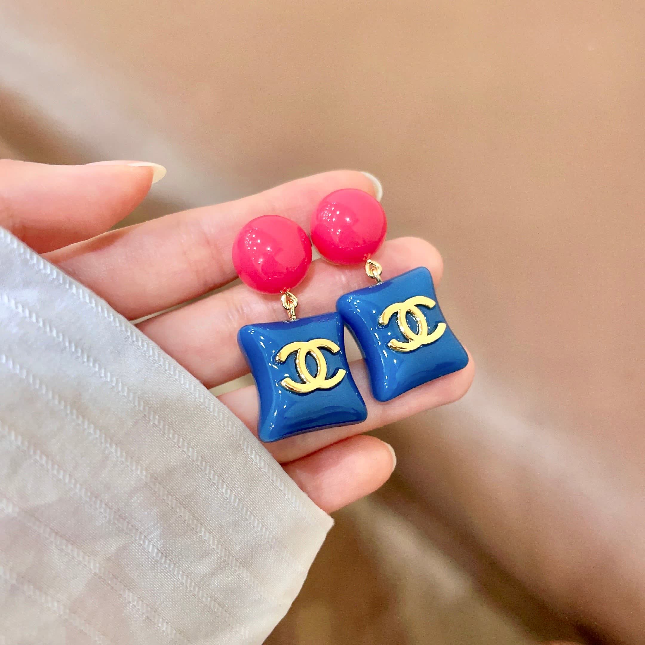 Chanel Blue and Pink Earrings
