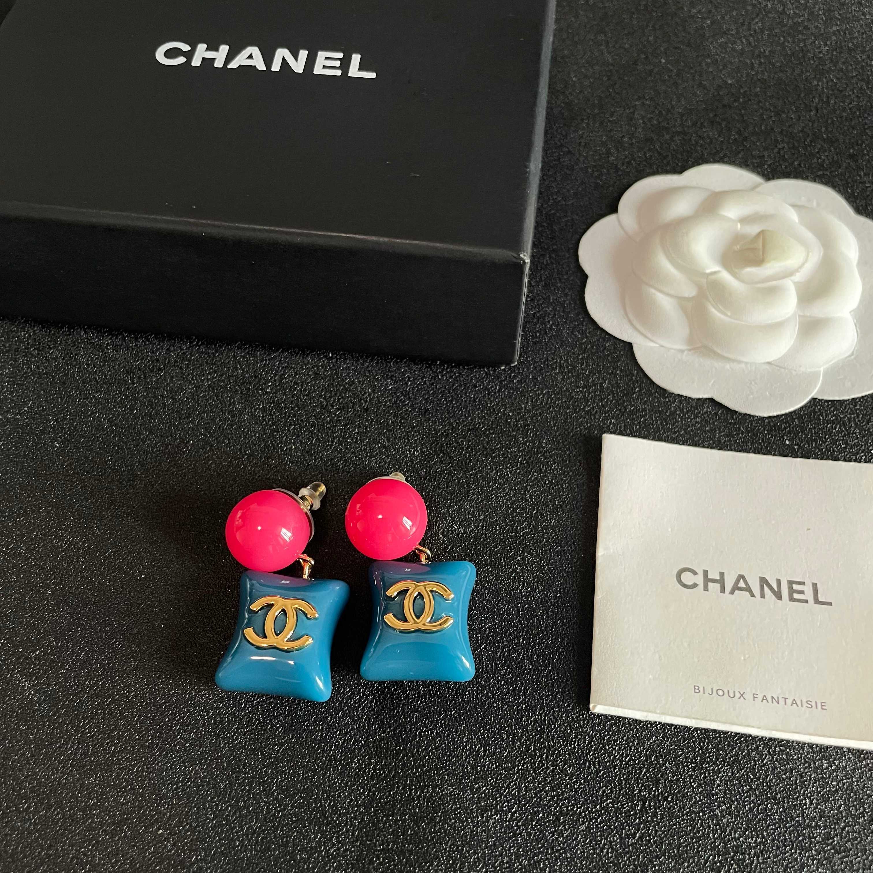 Chanel Blue and Pink Earrings